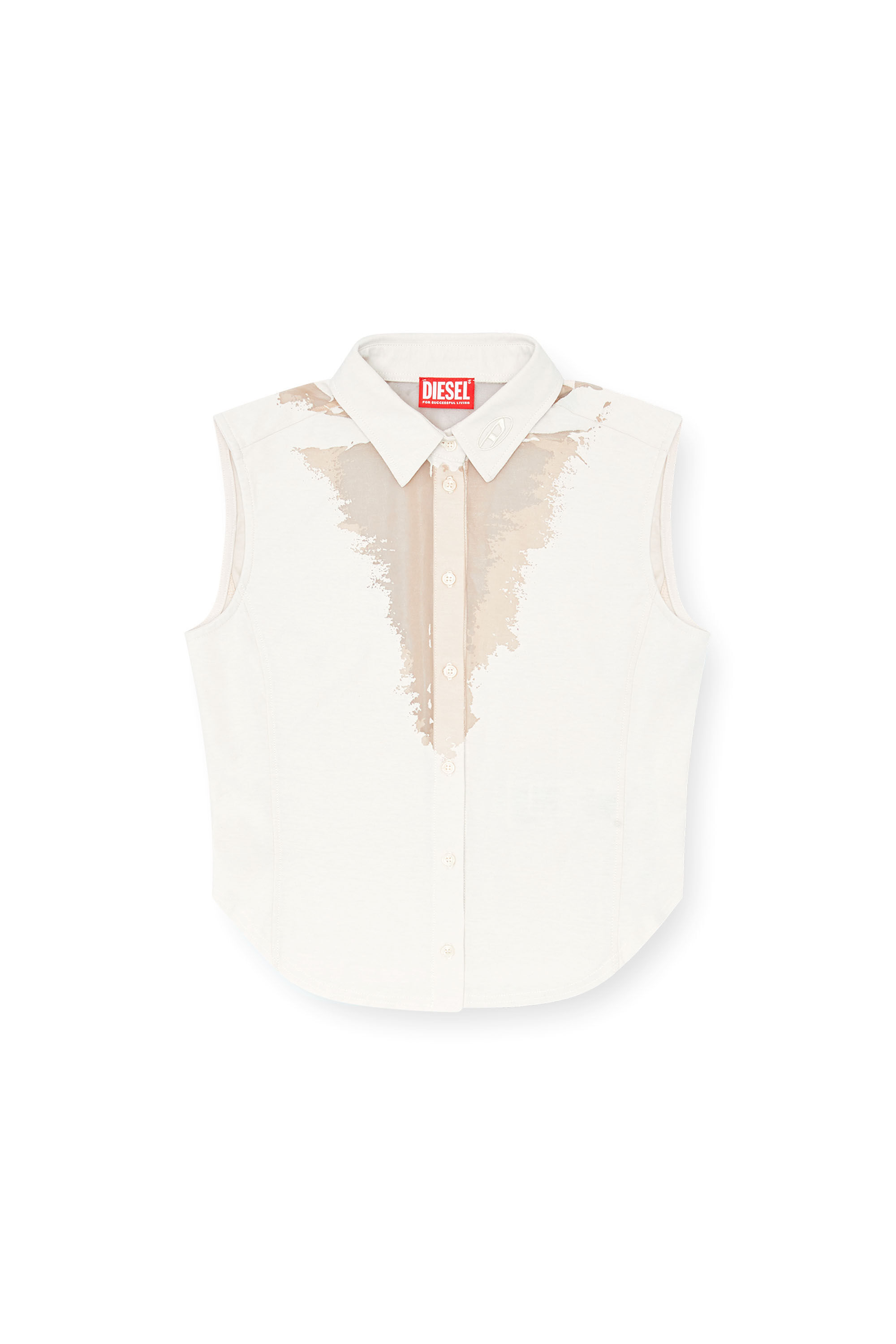 Diesel - C-GISELD, Woman's Sleeveless shirt with devoré sweat stains in White - 2