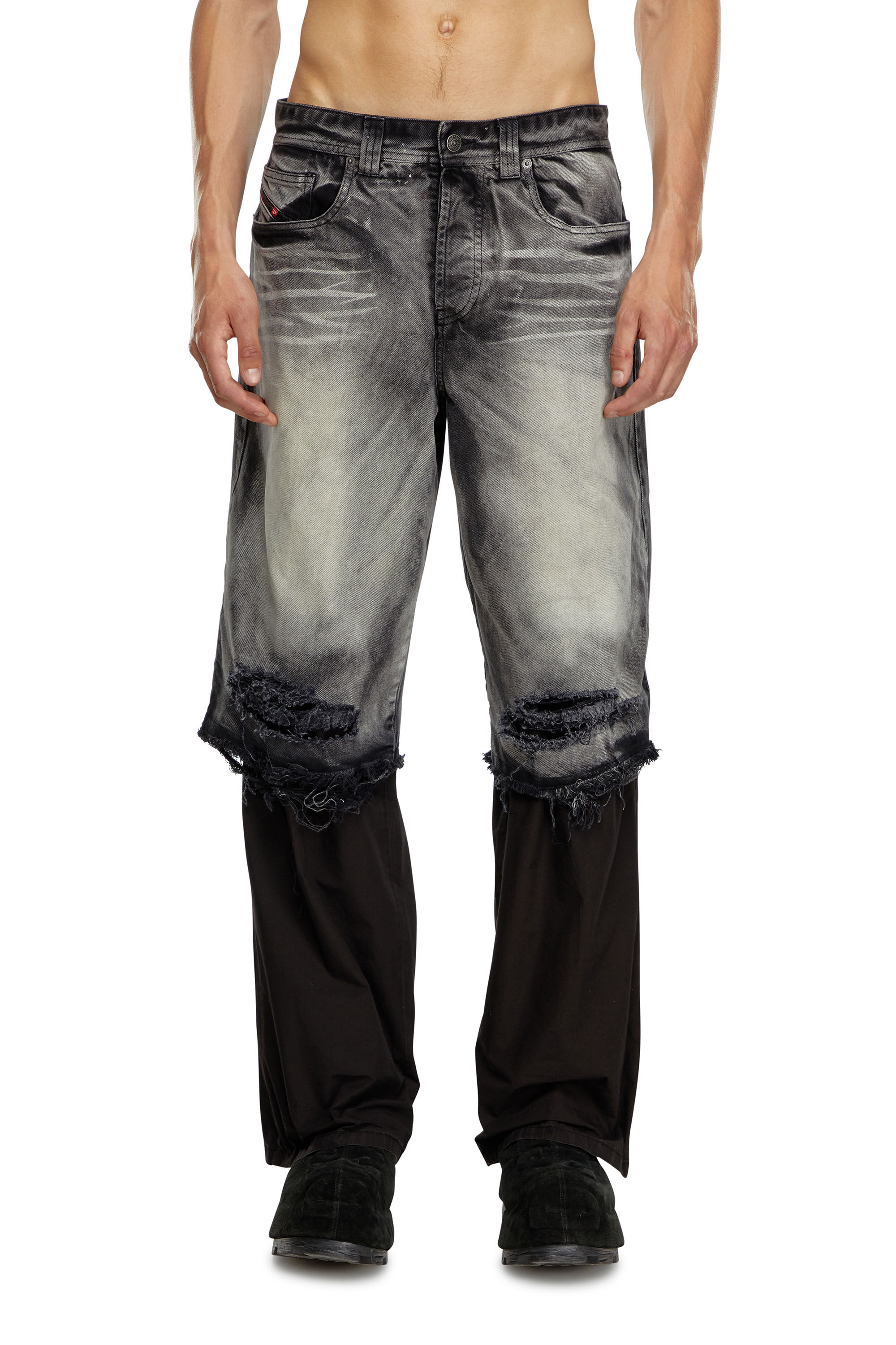 Diesel - P-HANS, Man's 5-pocket pants with layered leg in Black/Grey - 3