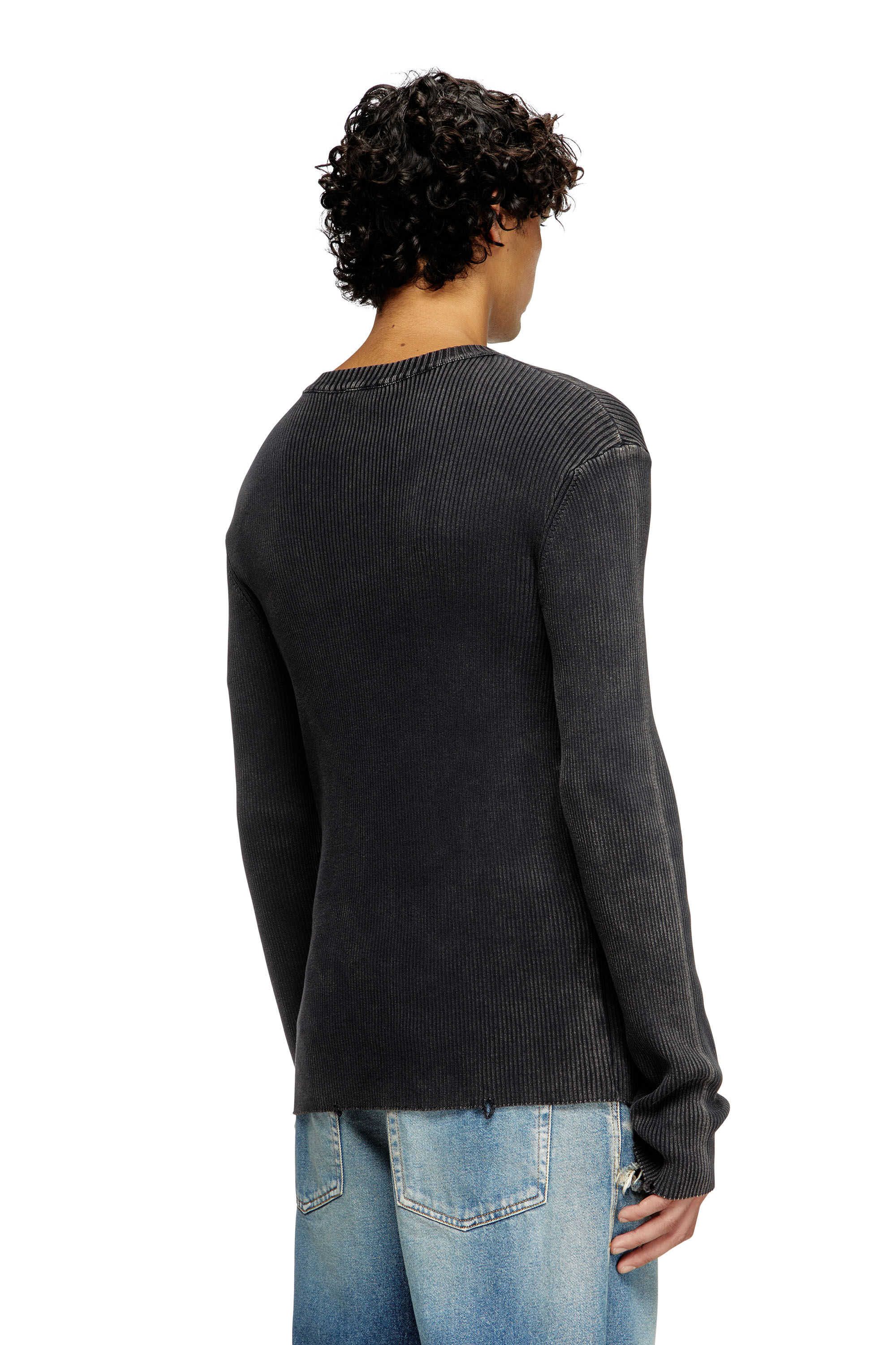 Men's Distressed jumper with cut-out logo | Black | Diesel