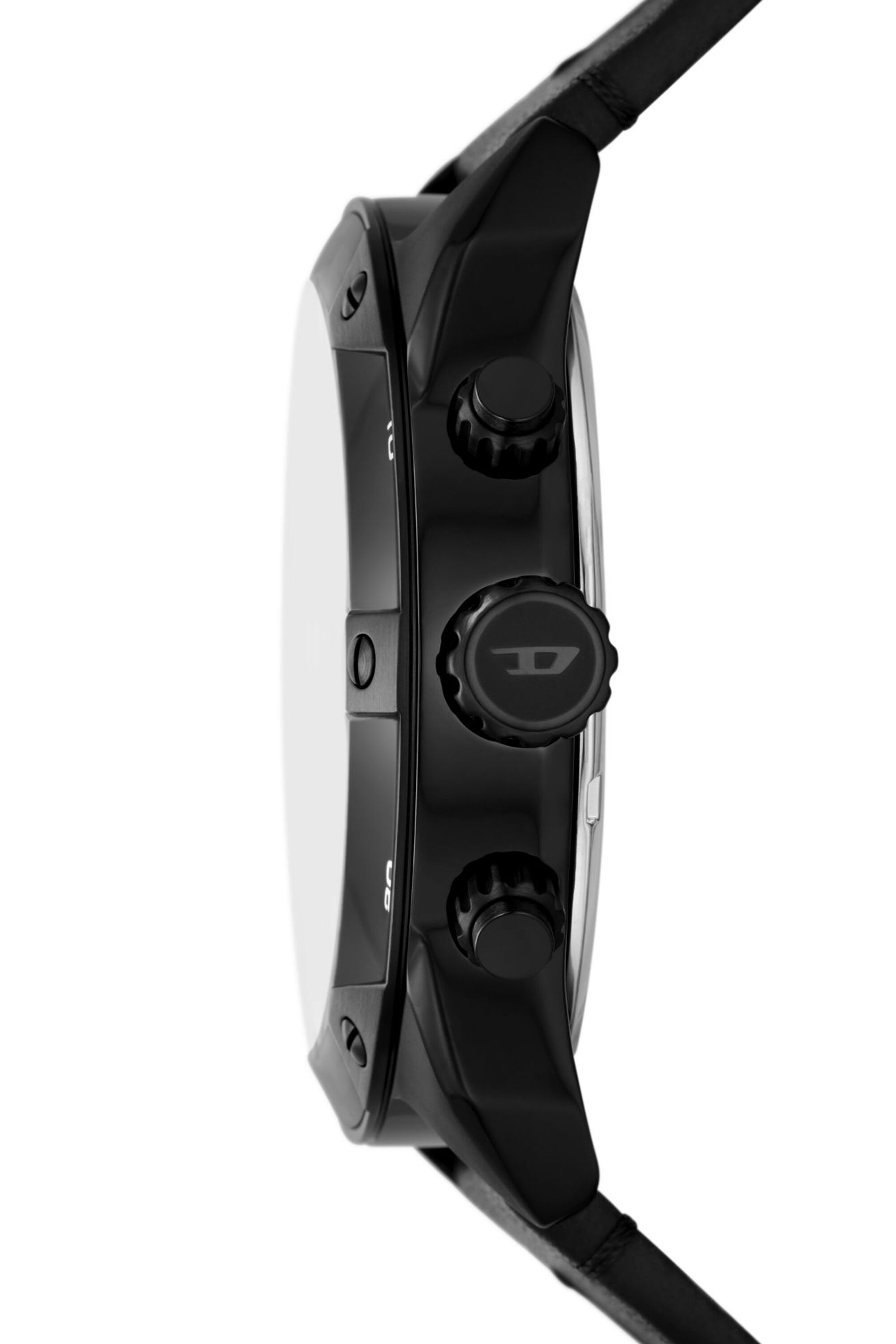 た*。様 DIESEL シルバー 時計 ブラック Men's Spiked chronograph black leather watch | Black | Diesel