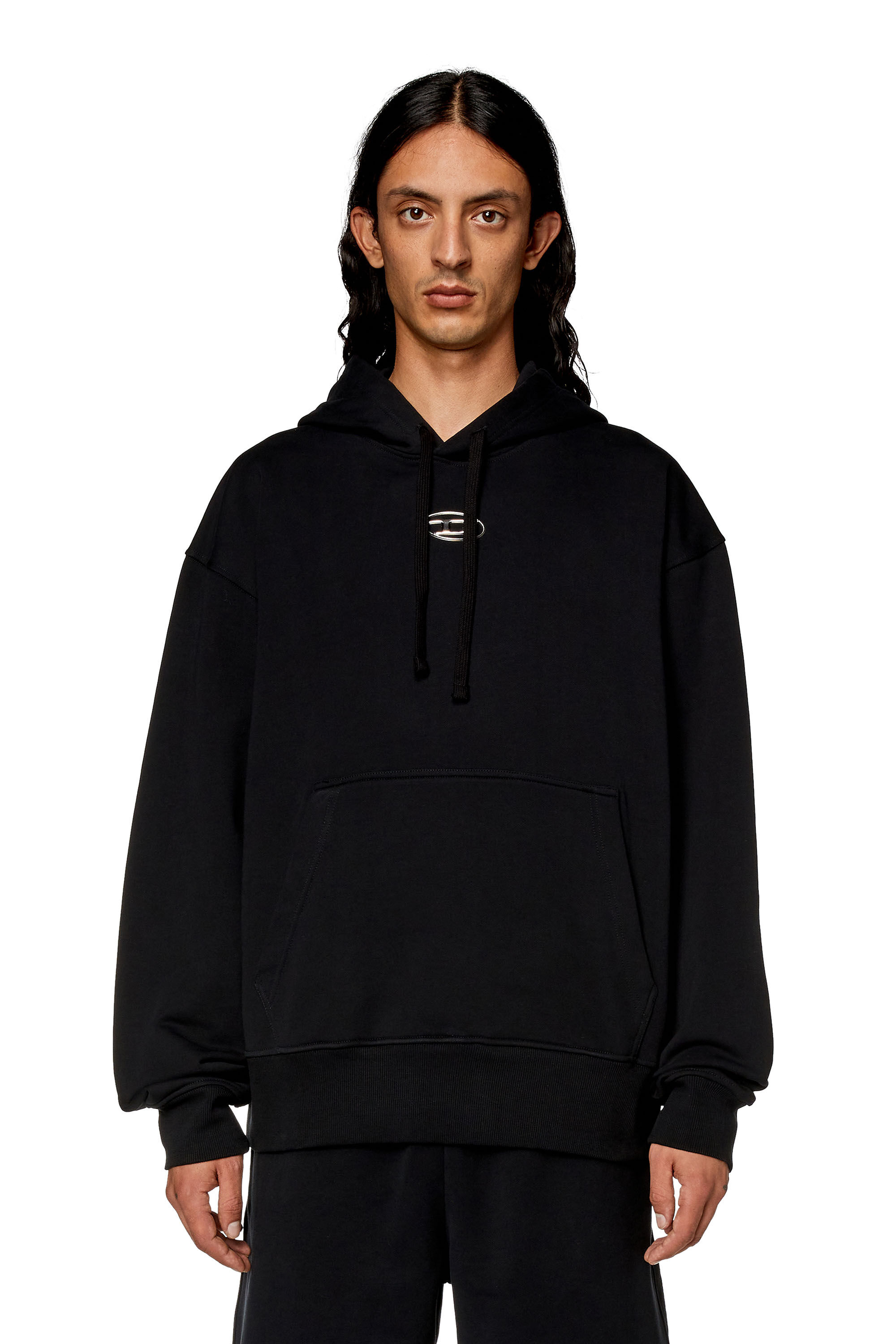 S MACS HOOD OD Men Oversized black hoodie metallic logo Diesel
