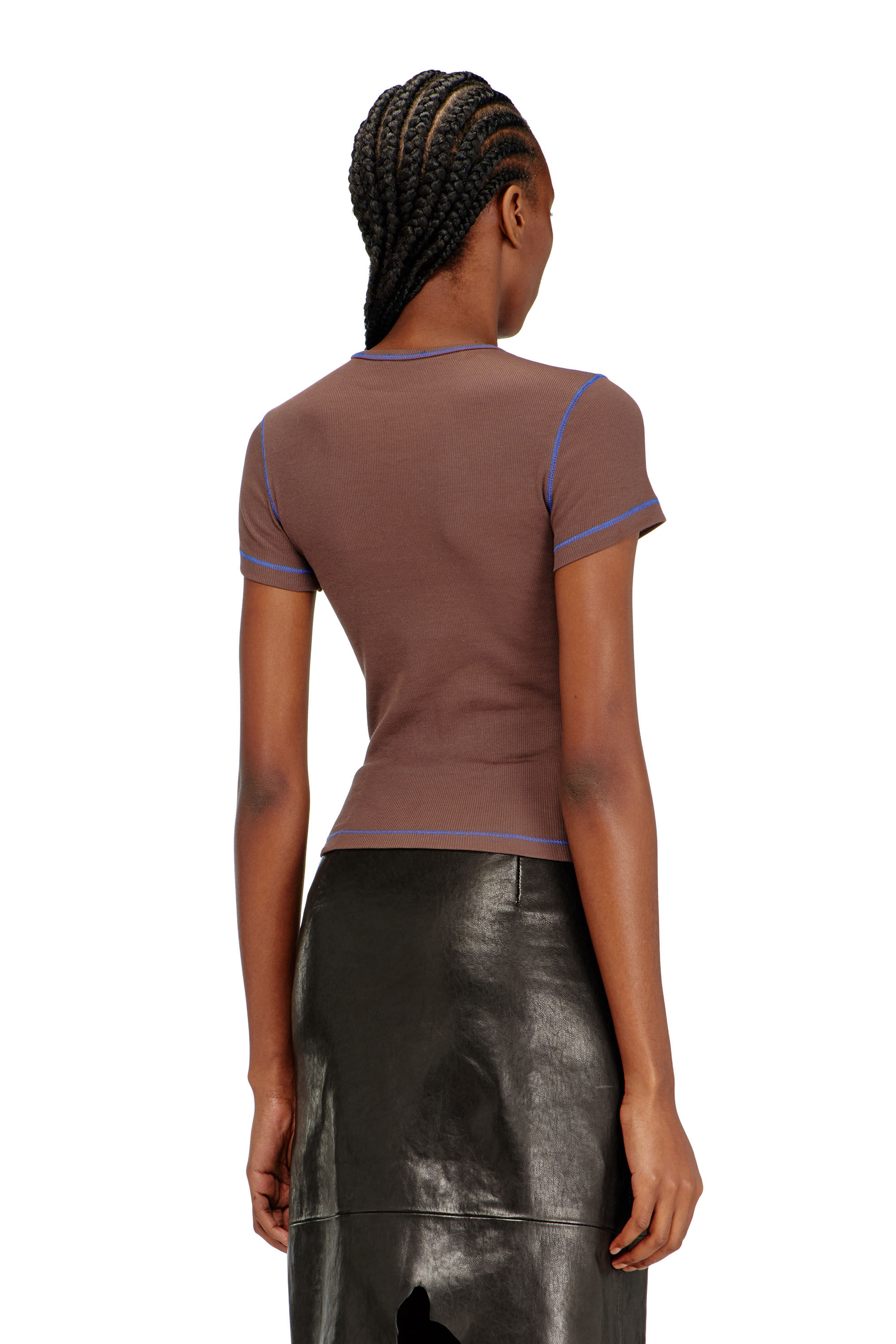 Diesel - T-BRENDA, Woman's Animalier-print top in rib stretch jersey in Brown - 4