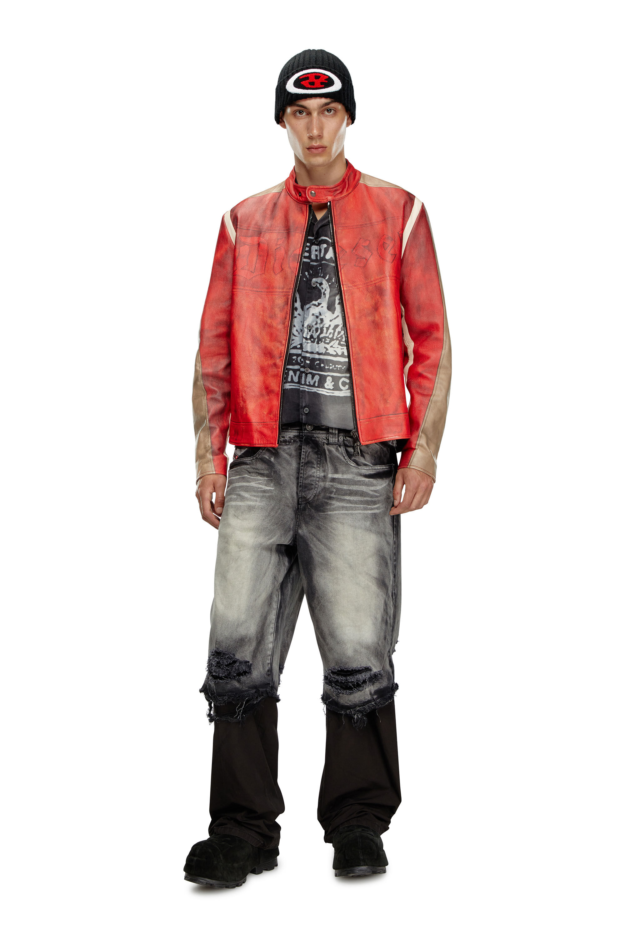 Diesel - P-HANS, Man's 5-pocket pants with layered leg in Black/Grey - 1