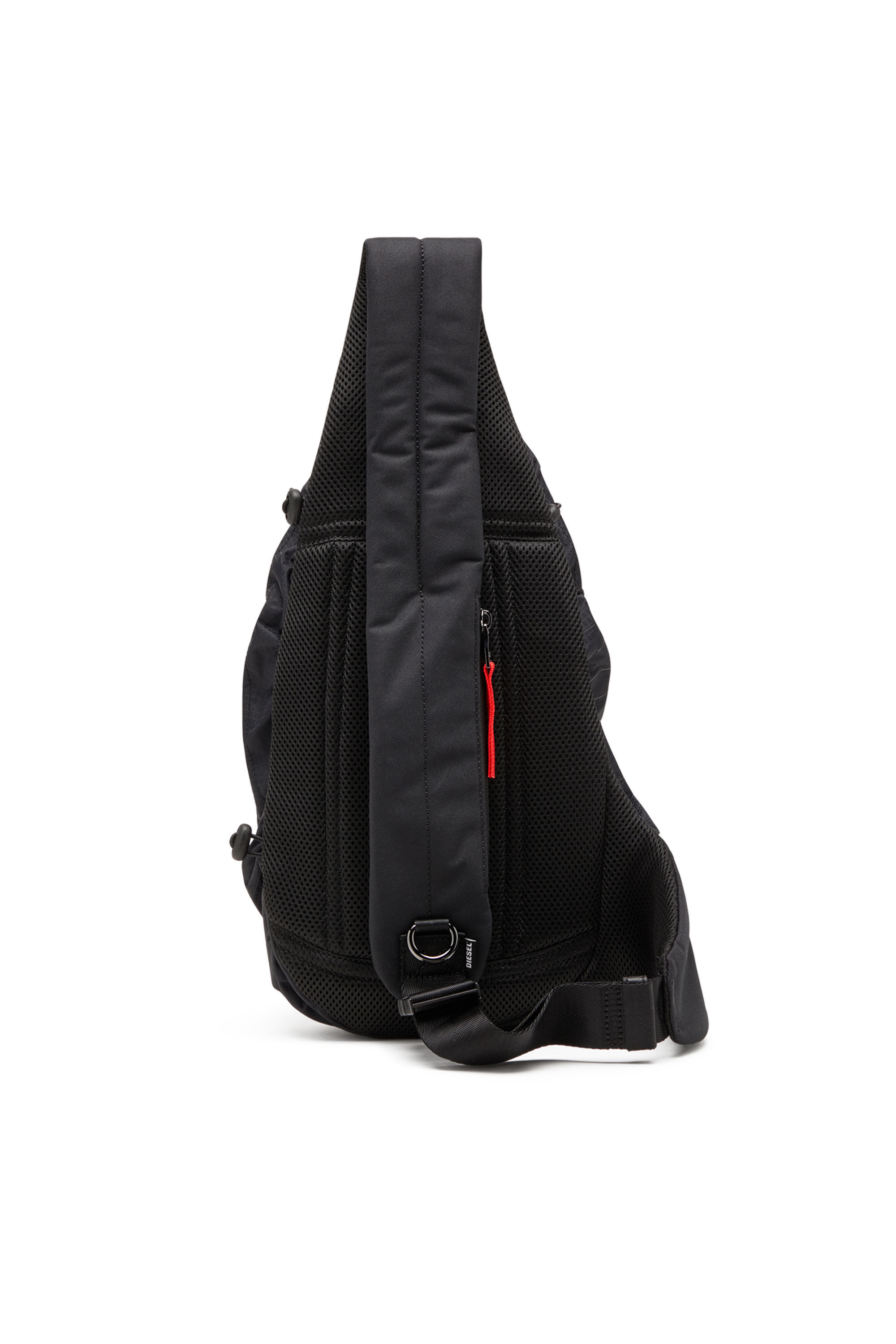 Men s Zip D Sling backpack in check jacquard shell Black Diesel