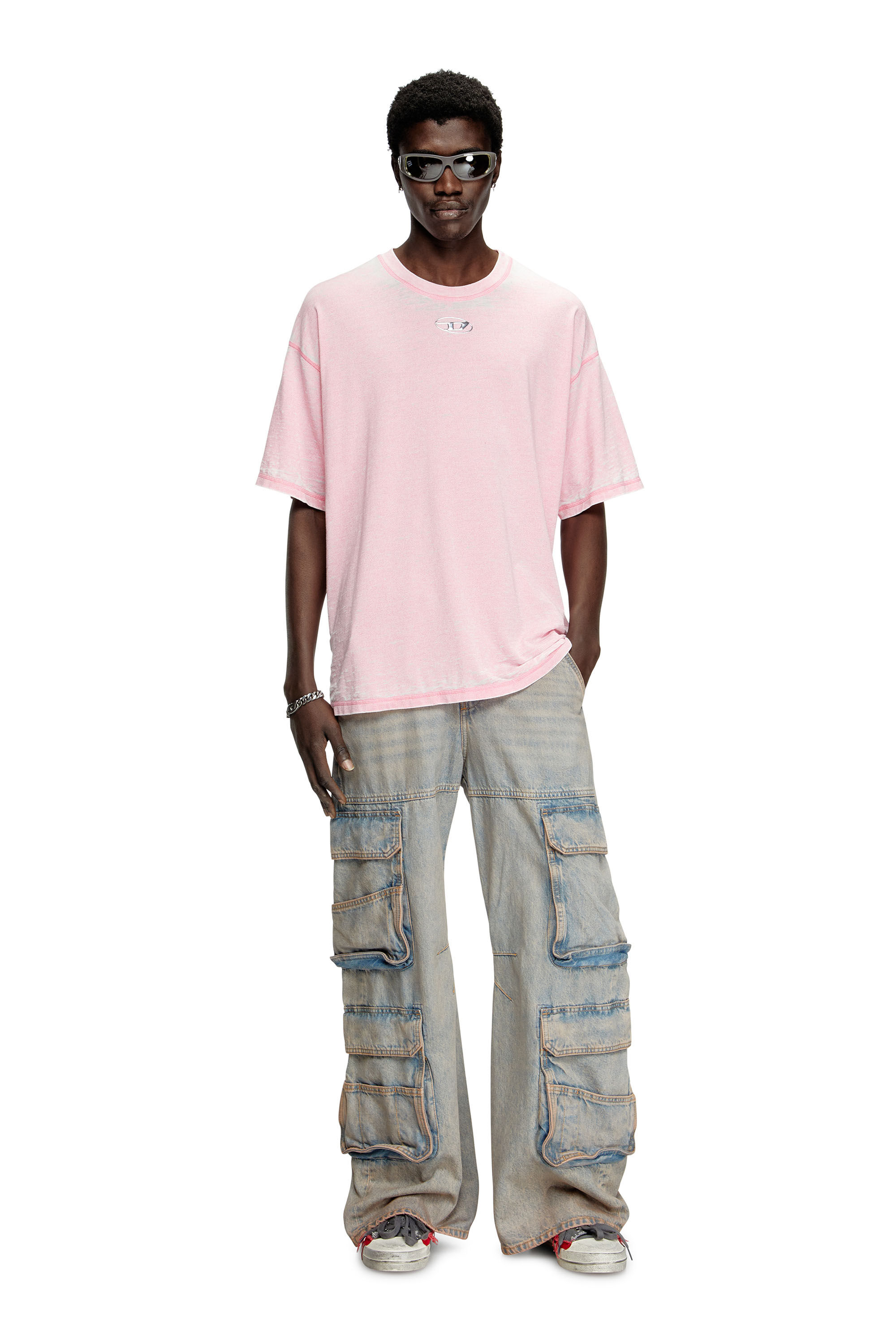 Diesel - T-BOXT-PAK, Man's Burnout T-shirt with metal-look logo in Pink - 1