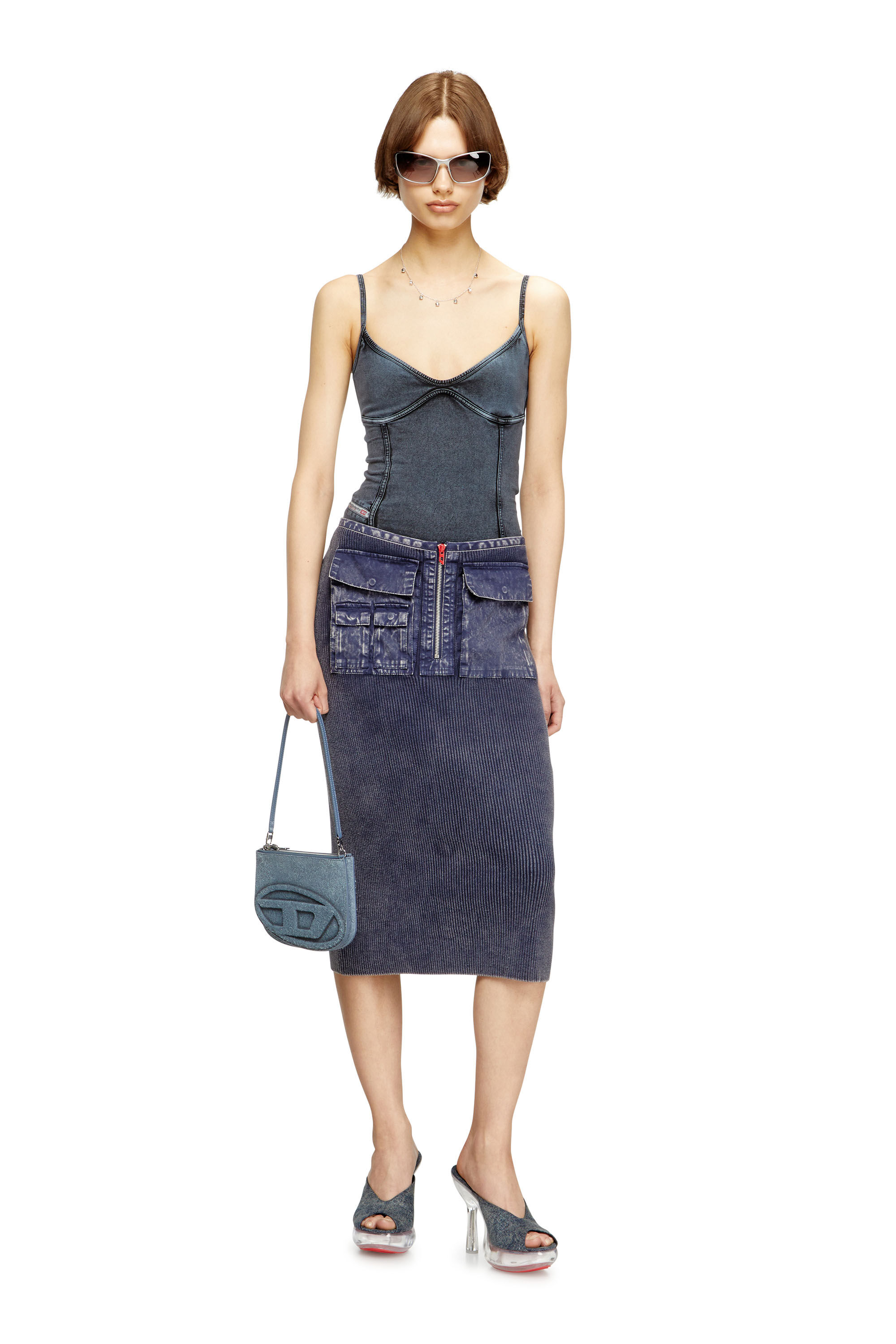 Diesel - M-MERYN, Woman's Knit midi skirt with denim cargo pockets in null - 1