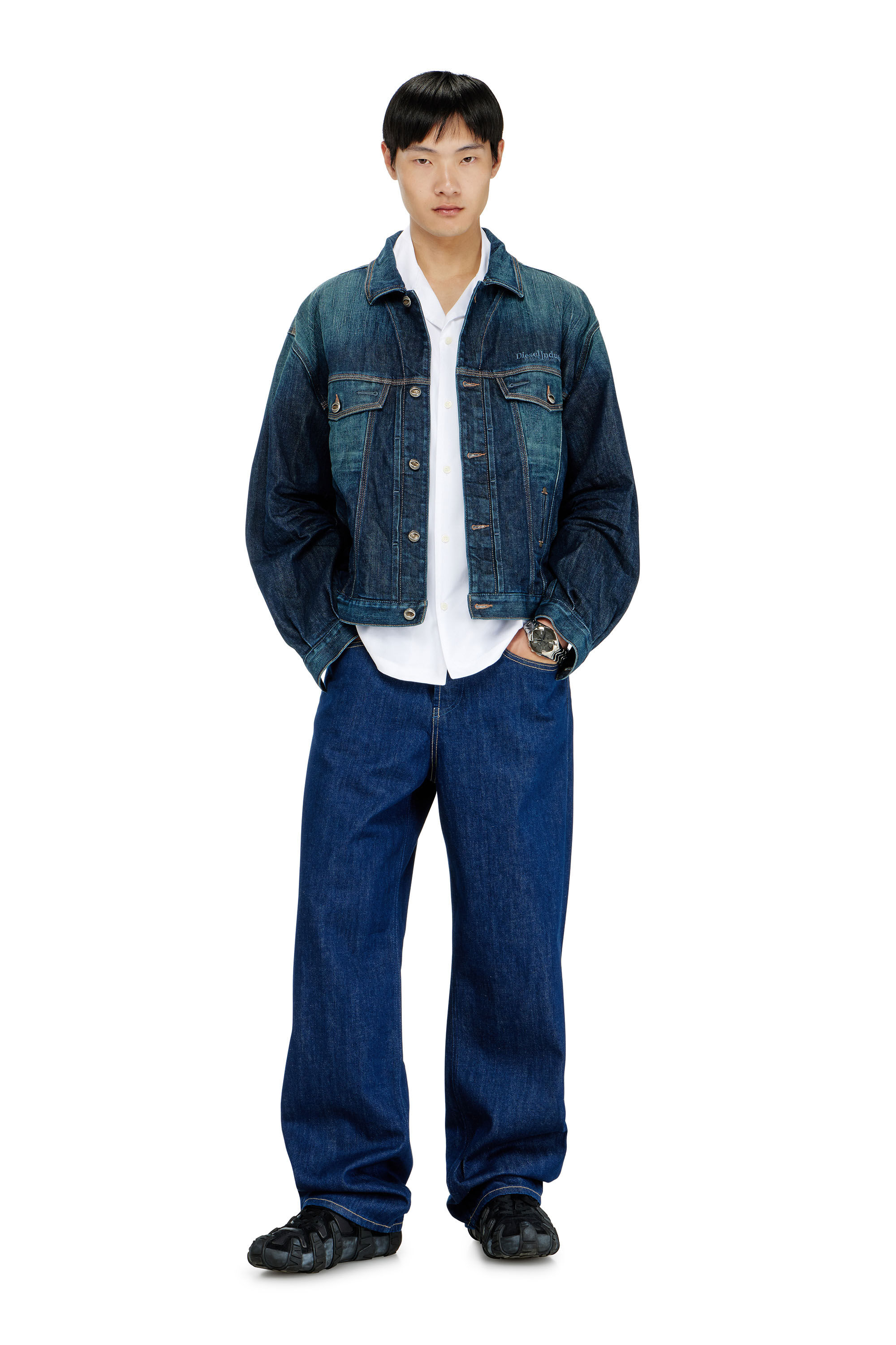 Diesel - S-MAC-GSBH, Man's Stretch poplin shirt with Oval D embroidery in White - 1