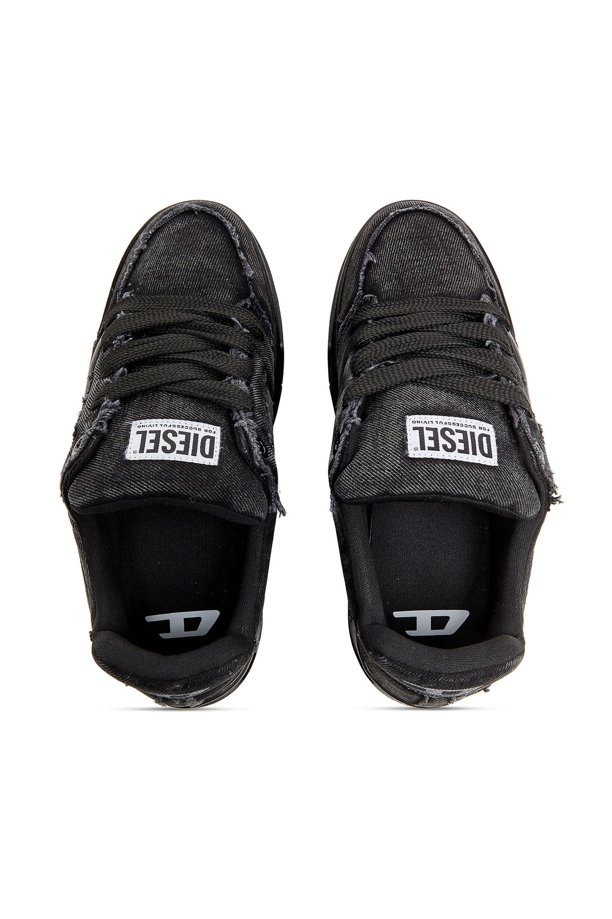 Diesel - S-D-OLLIE LOW, Man's S-D-Ollie - Sneakers in frayed denim e leather in Black - 4