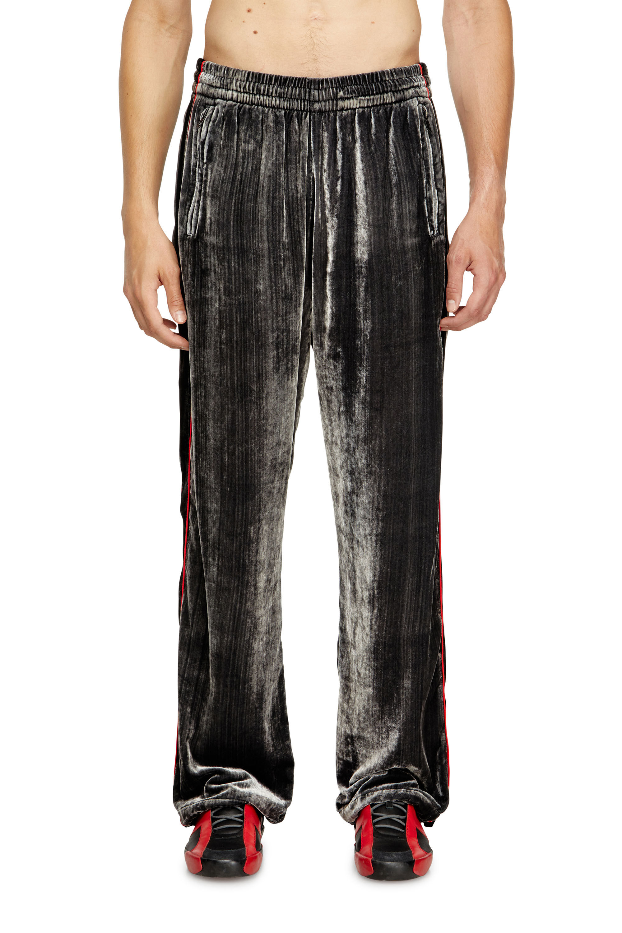 Diesel - P-HAY, Man's Track pants in treated velvet in Dark grey - 3