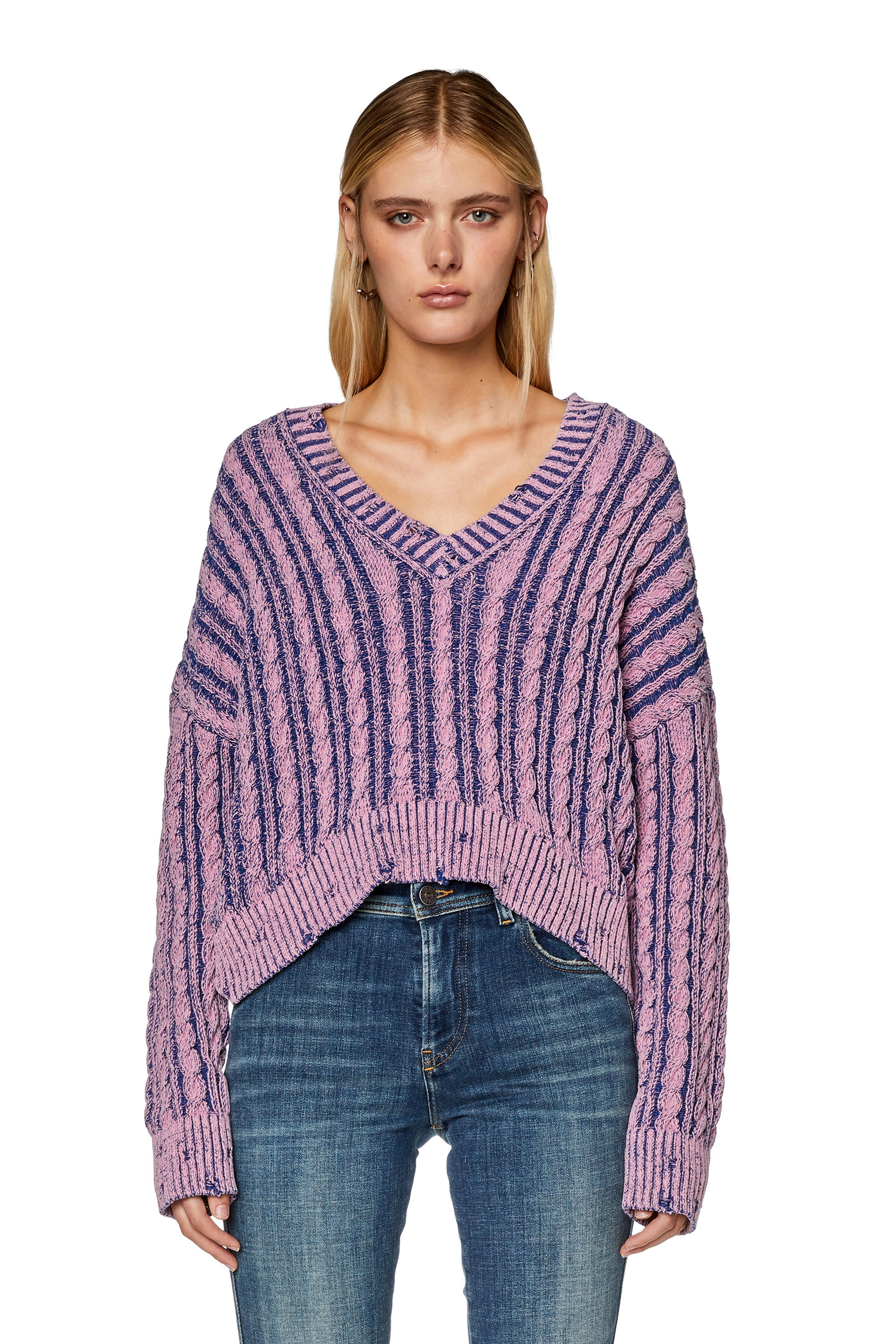 Diesel - M-OXIA, Woman's Chunky jumper in two-tone cotton in Lilac - 5