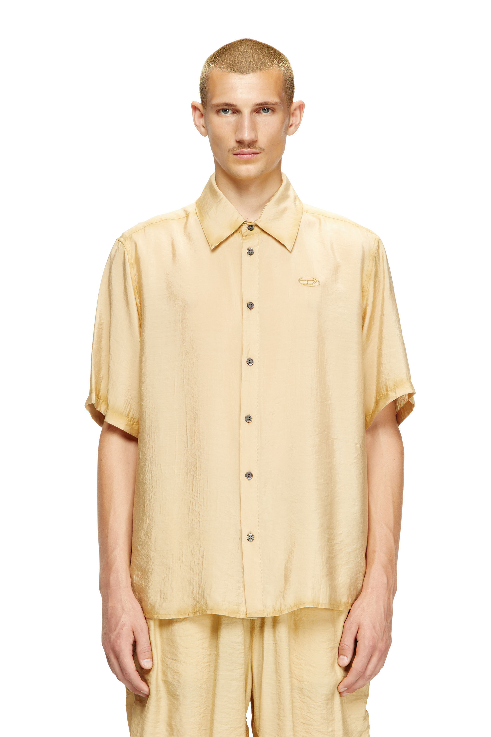 Diesel - S-SIMPLY-SS-LHBA, Man's Shirt in crinkled nylon-viscose in Light Brown - 1