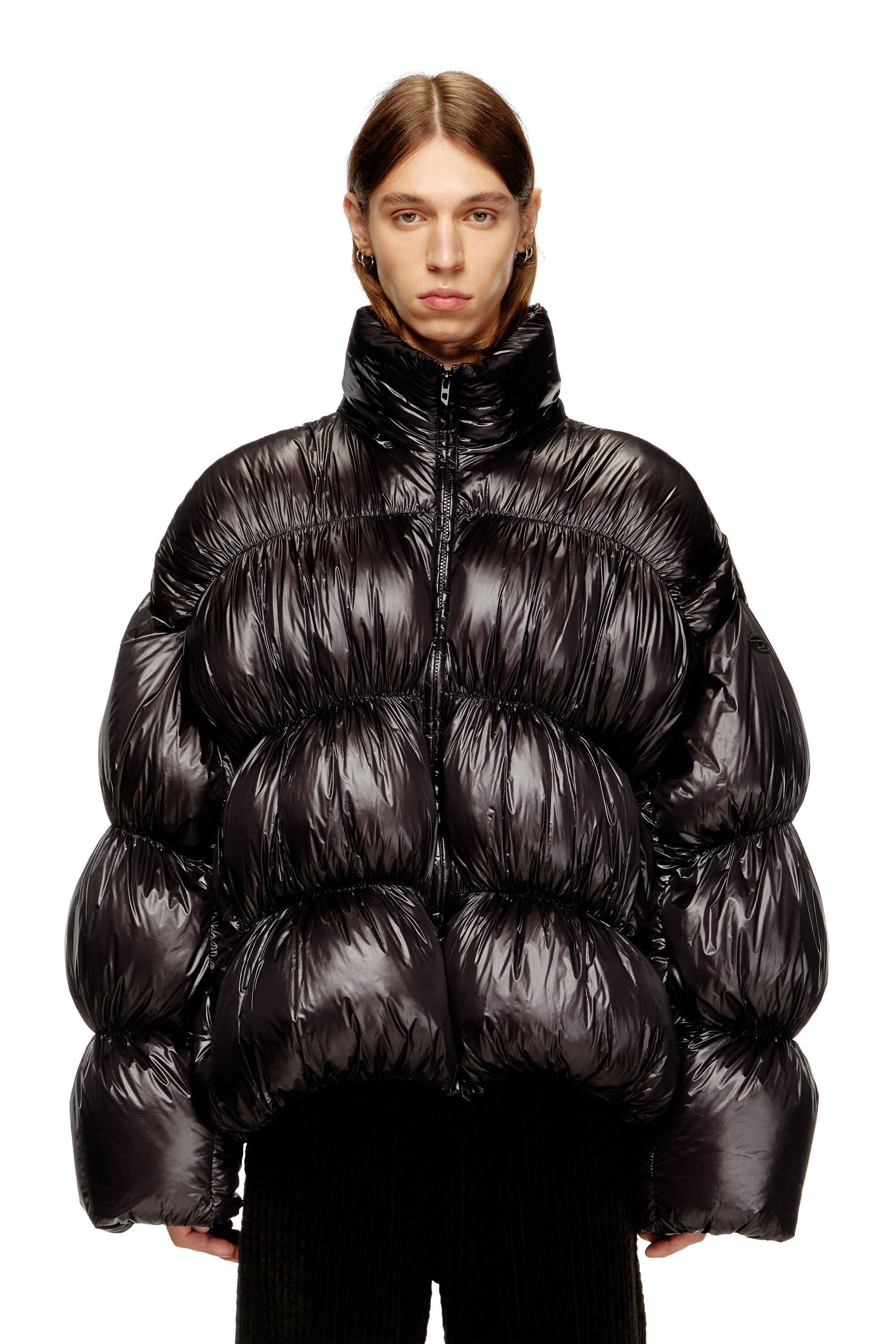 Men's Hooded down jacket with bubble effect | Black | Diesel Men's Hooded down jacket with bubble effect | Black | Diesel