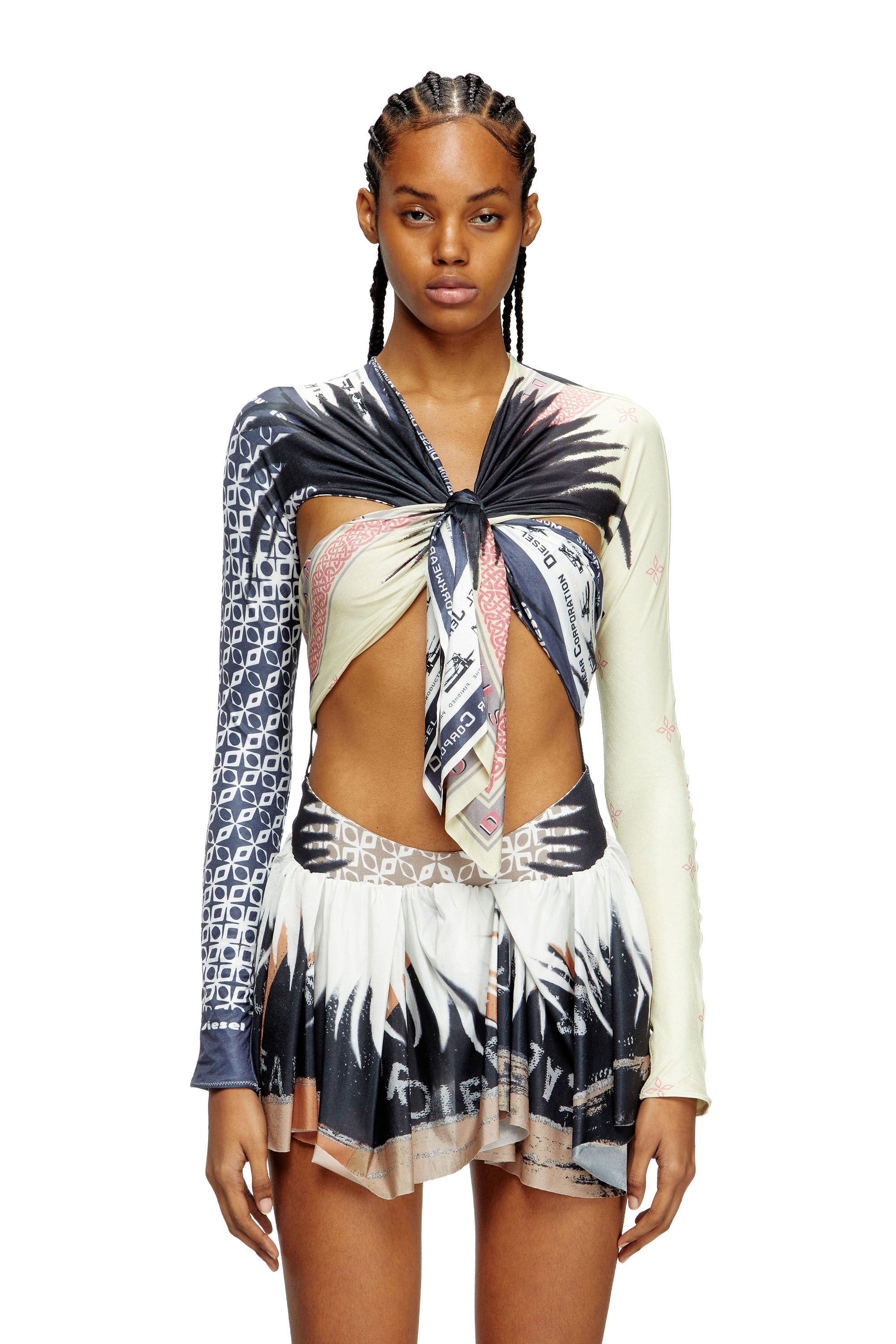 Diesel - T-EXO, Woman's Top with draped bandana front in Black/White - 3