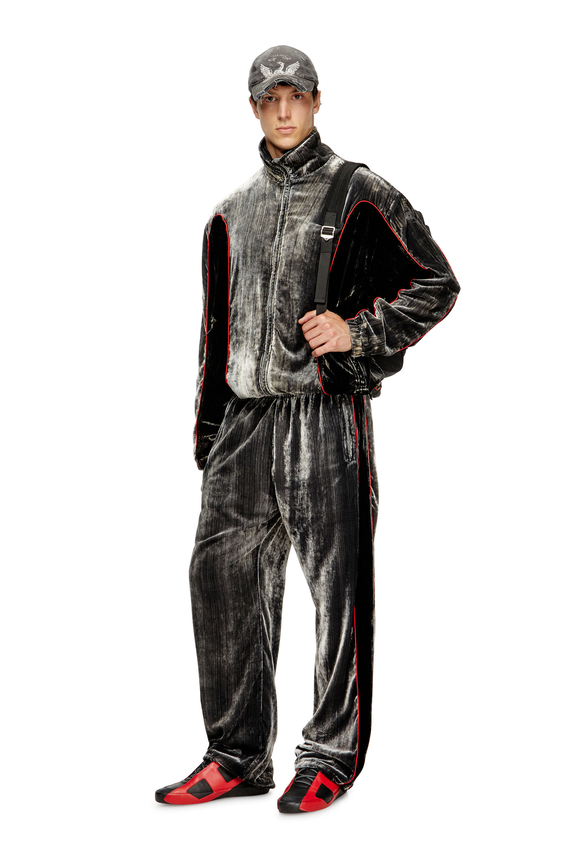 Diesel - P-HAY, Man's Track pants in treated velvet in Dark grey - 1