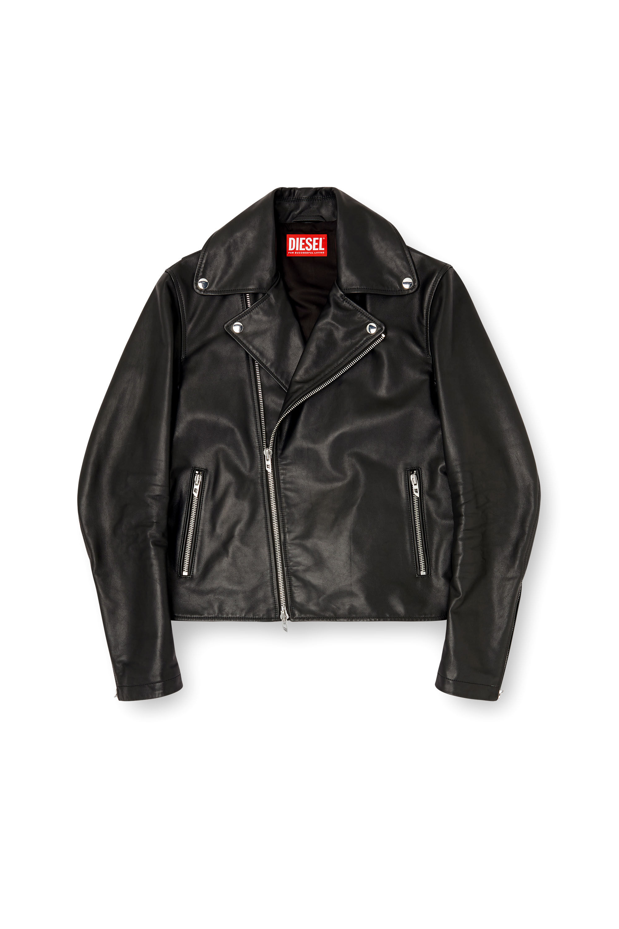 Men's Biker jacket in waxed leather | Black | Diesel AU