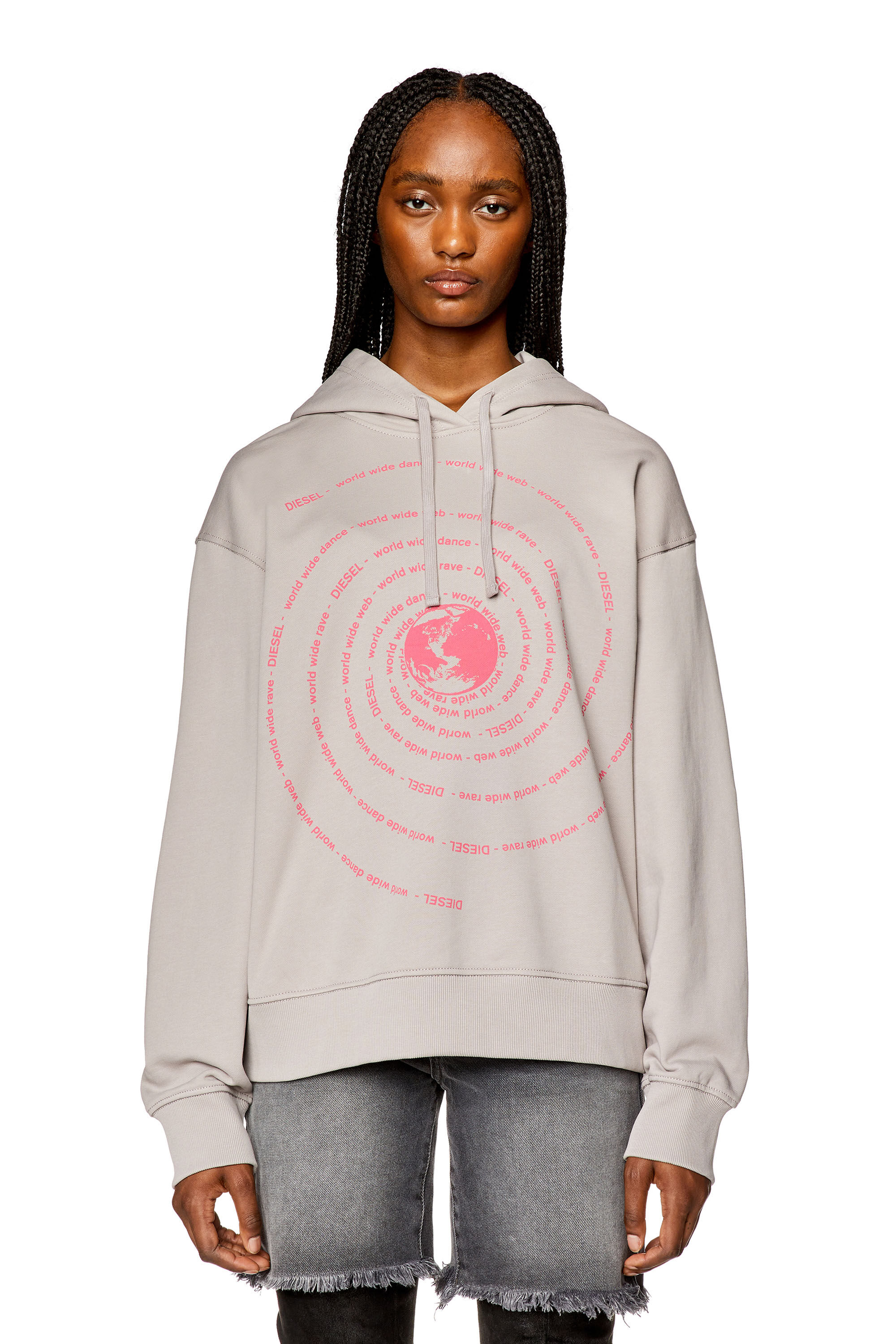 Women s Oversized hoodie with Globe Spiral print F MAXINNE HOOD