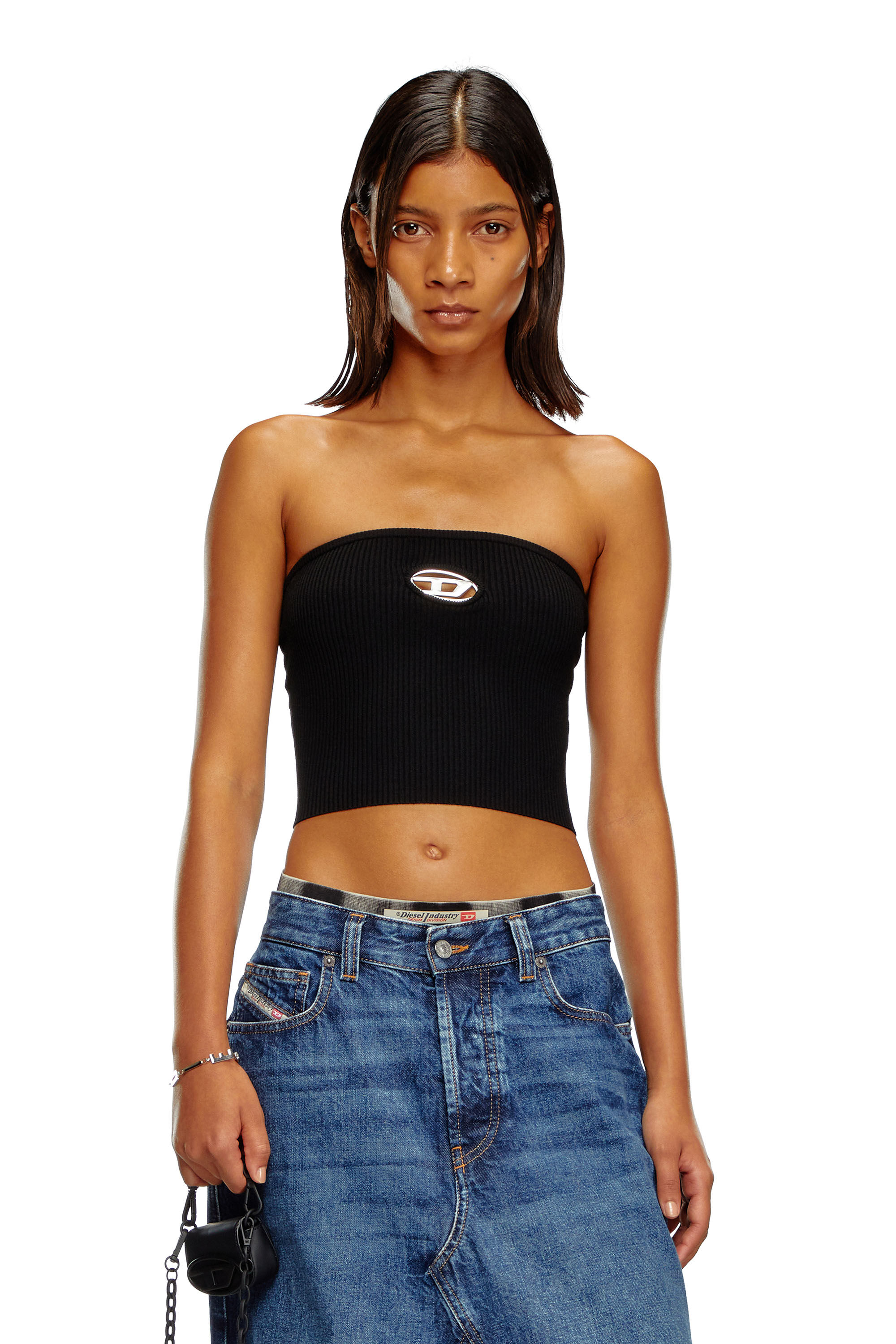Tシャツ・カットソー DIESEL M Clarksville Knit Top Black A130190DLAX9XX A130190DL Women's Tube top with logo plaque | Black | Diesel