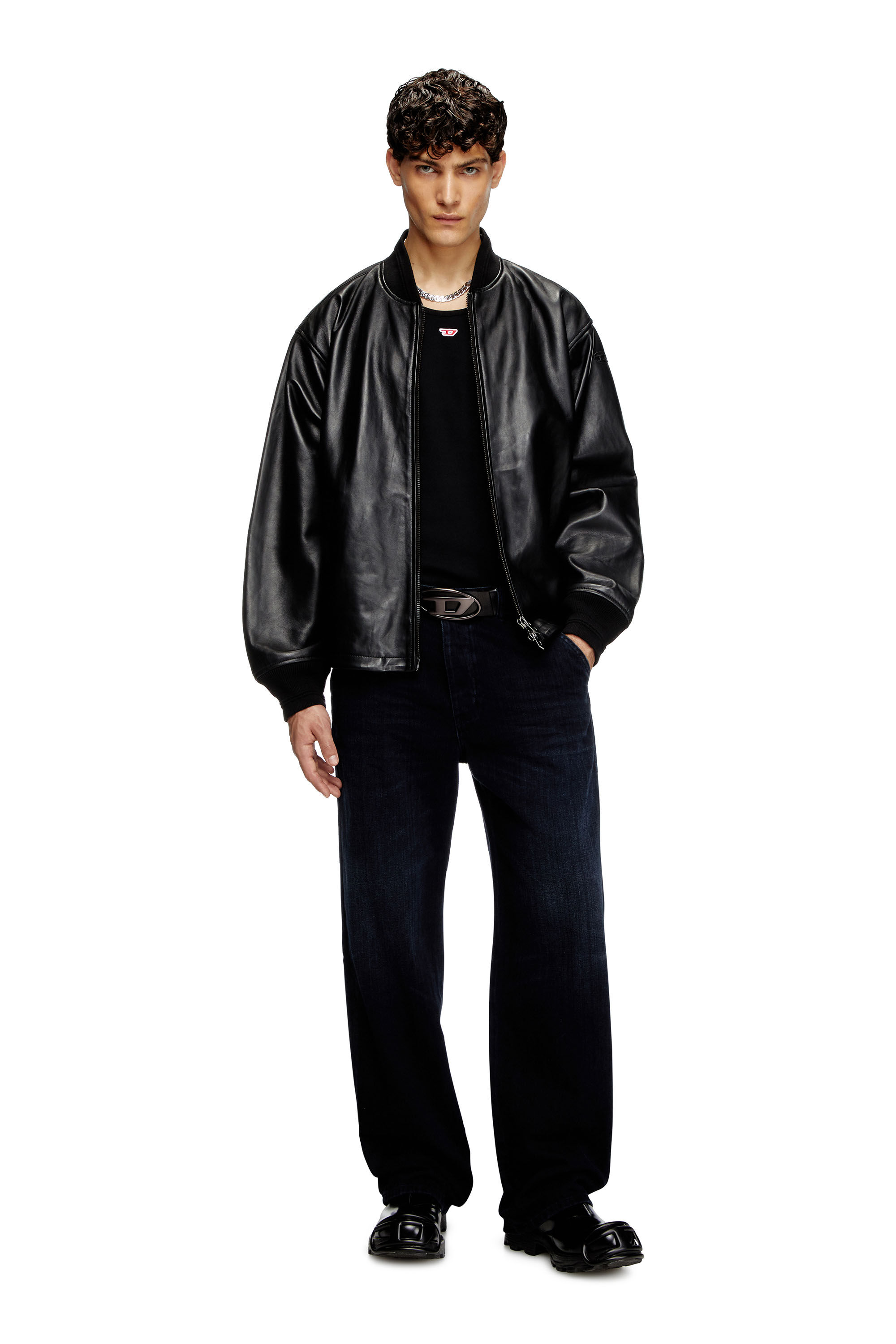 Men's Waxed-leather bomber jacket | Black | Diesel AU