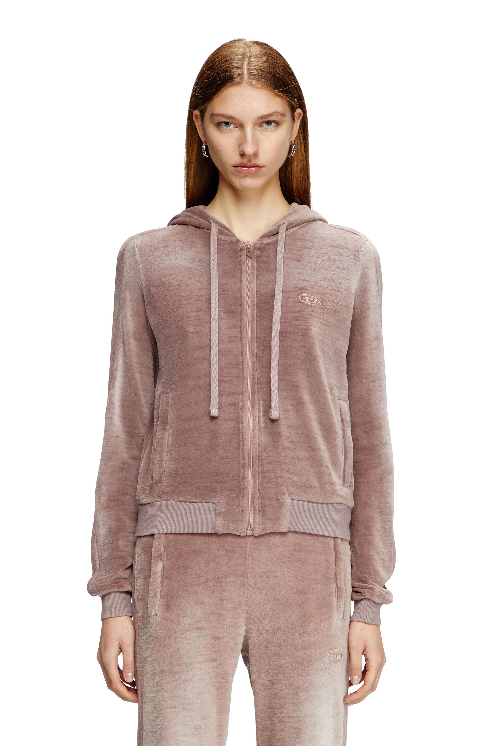 Diesel - F-ELY-Q1, Woman's Zip-up hoodie in faded chenille in Pink - 3
