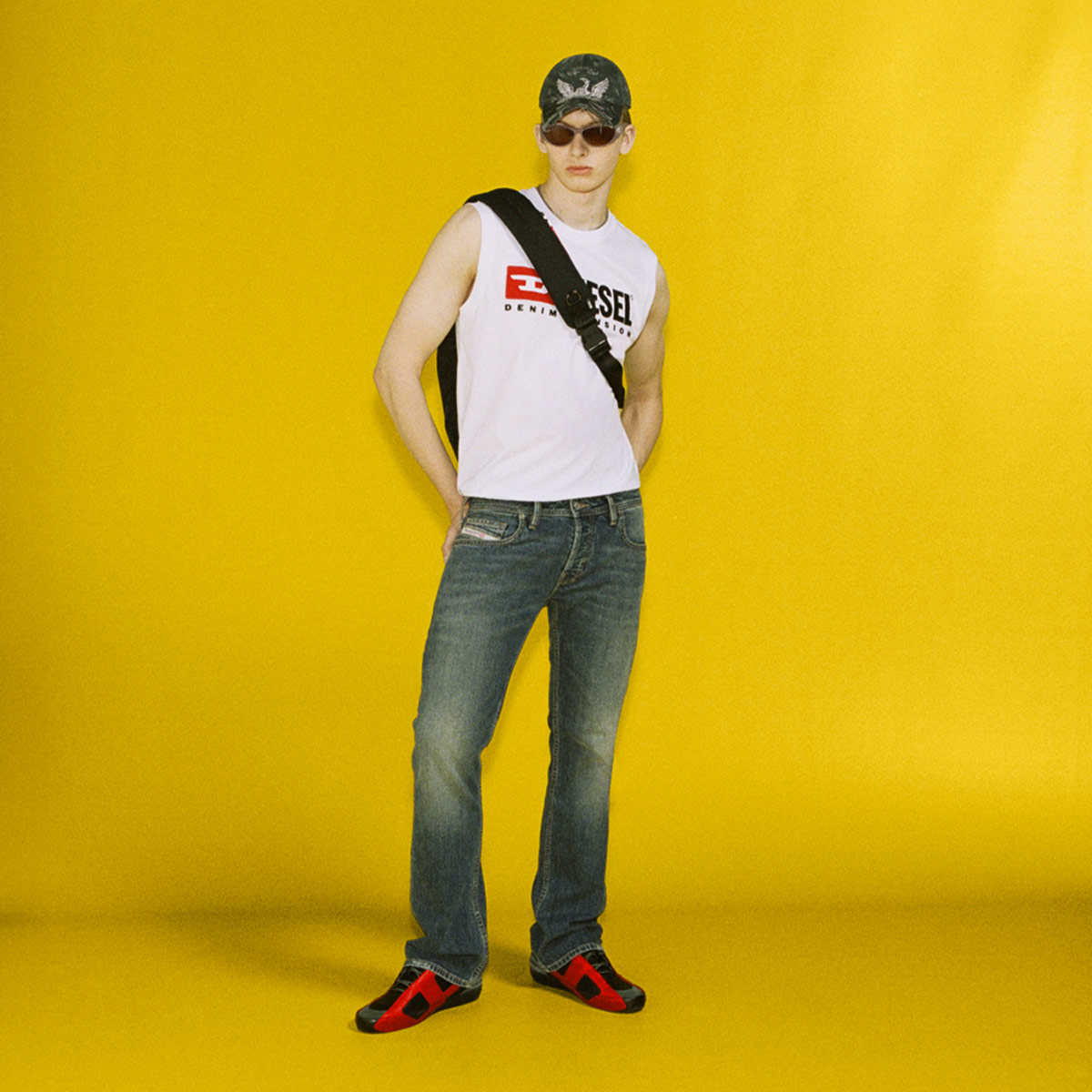 A man wearing Diesel jeans
