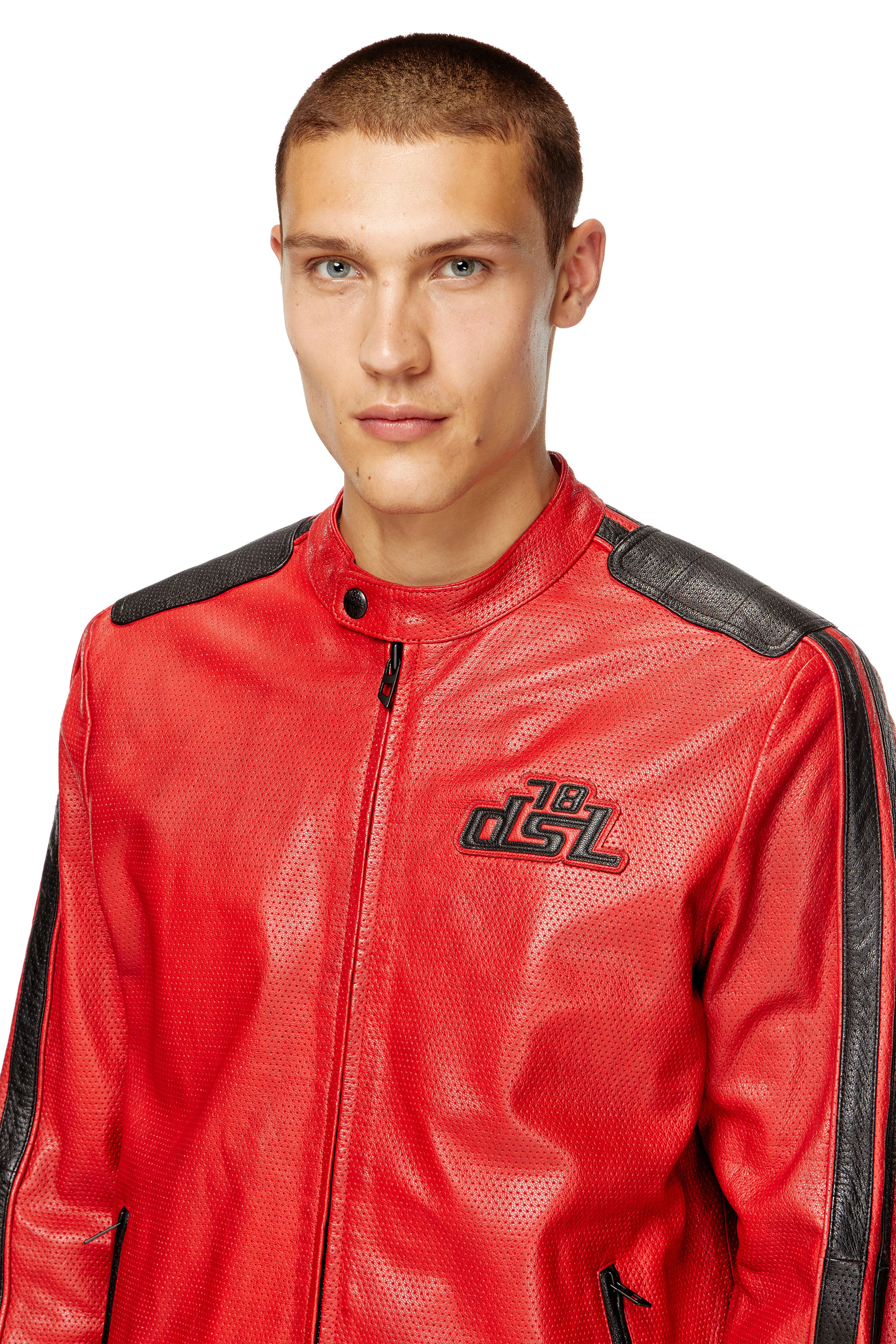 Diesel - L-POP, Unisex's Biker jacket in perforated leather in Red - 5