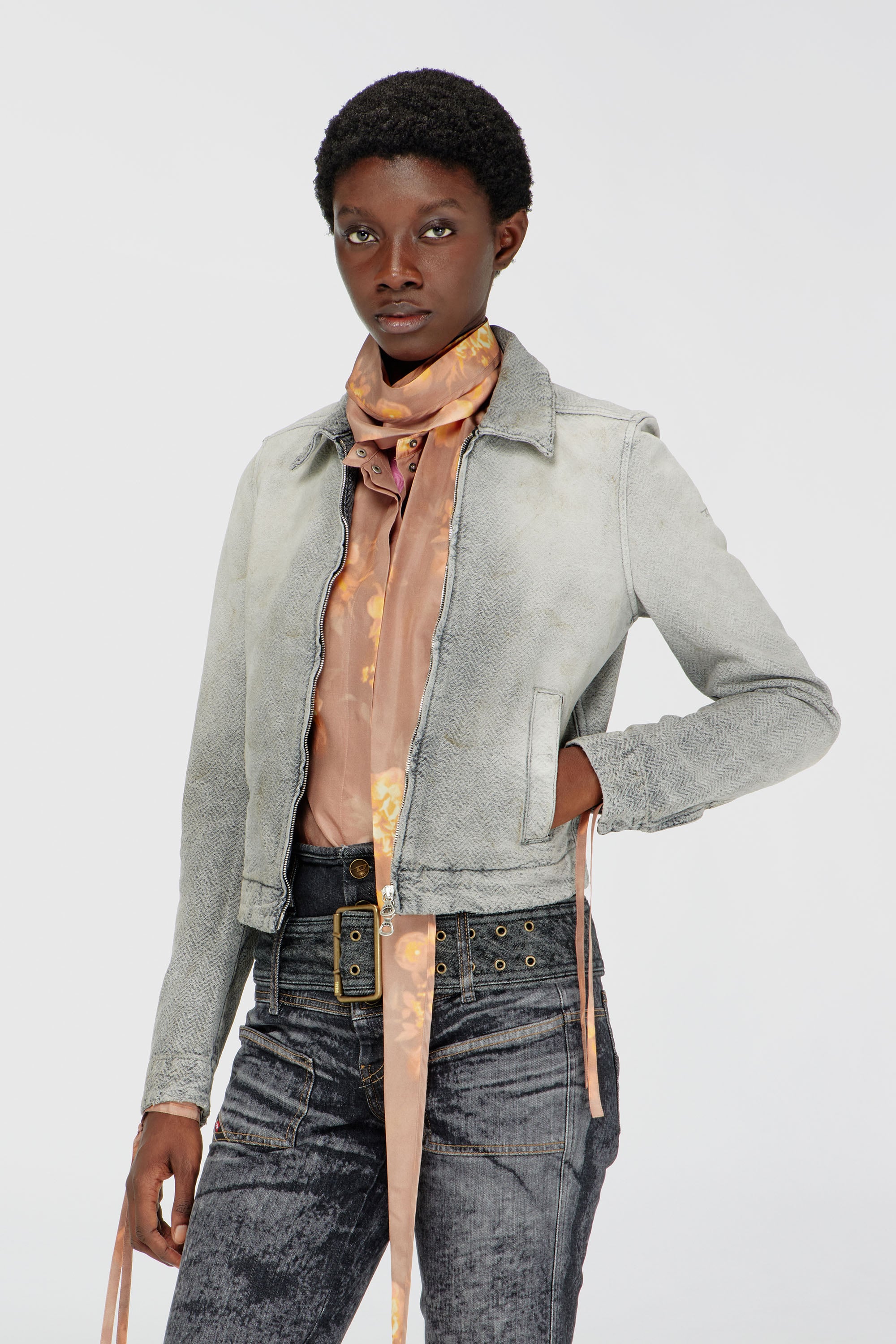 Diesel - DE-CORB, Woman's Jacket in distressed herringbone denim in Light Grey - 2