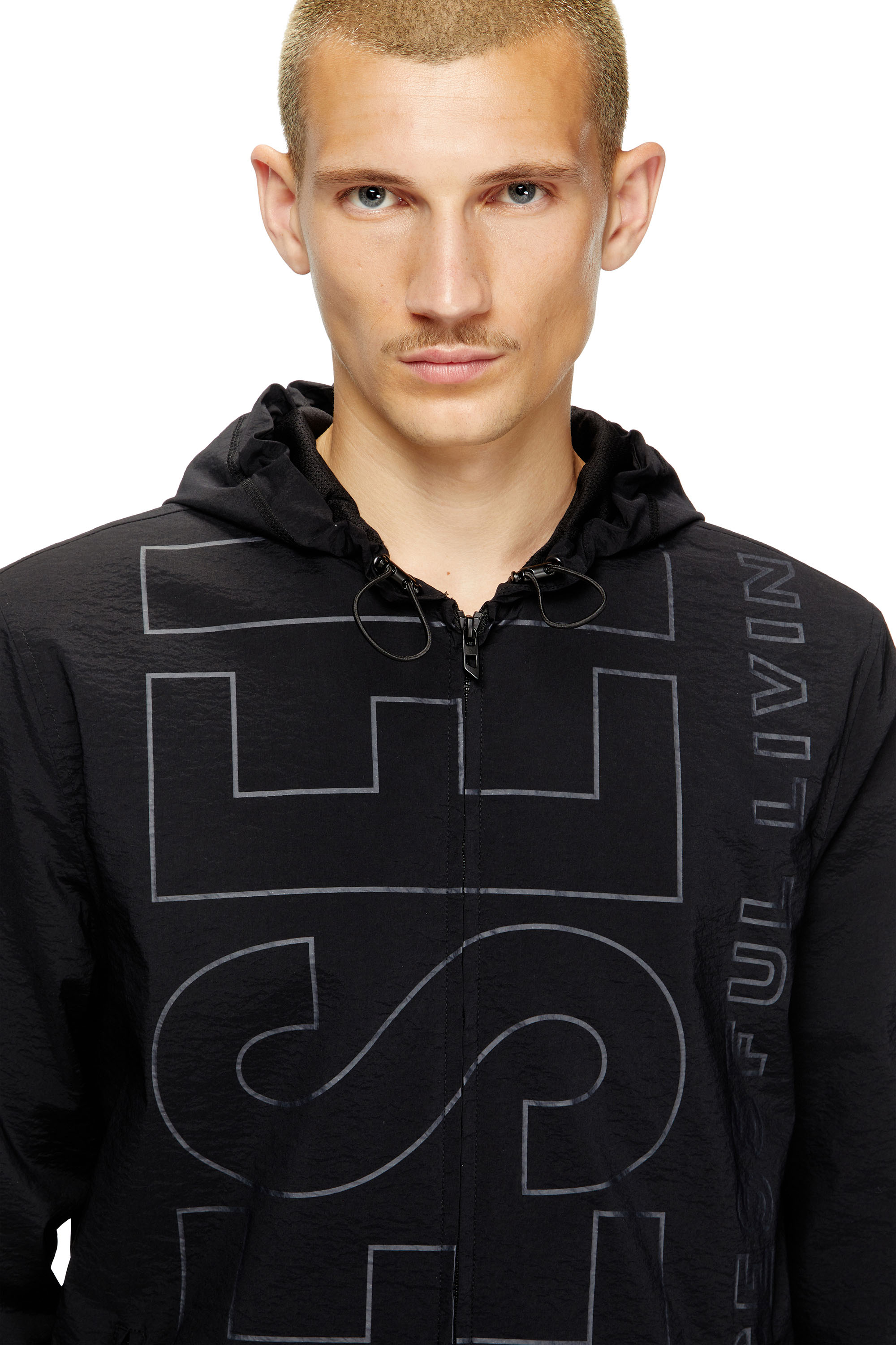 Diesel - J-ANDREW, Man's Nylon jacket with outline logo in Black - 4