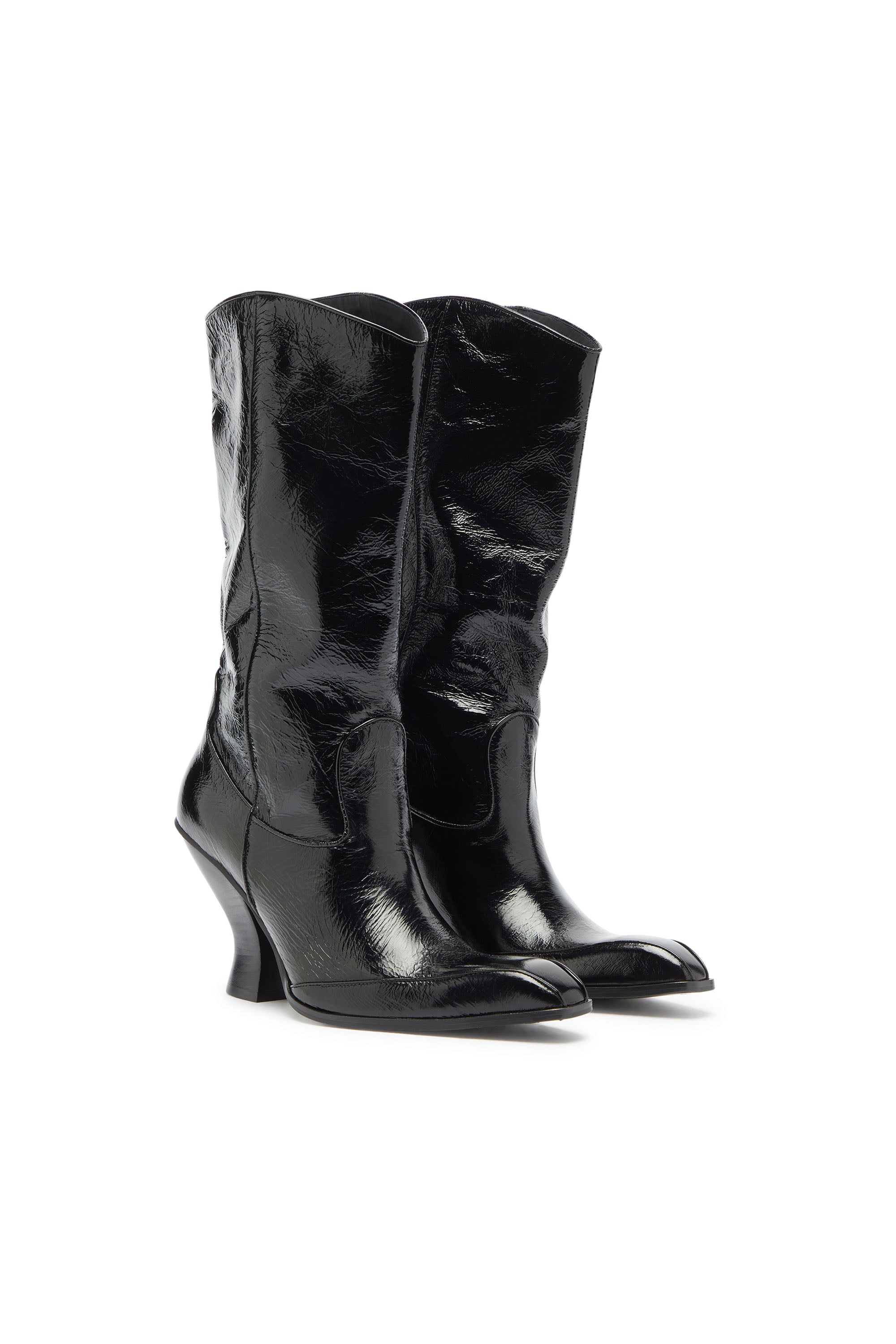 Diesel - D-LUFFY-75-TUBE, Woman's D-Luffy - Knee-high boots in patent leather in Black - 2