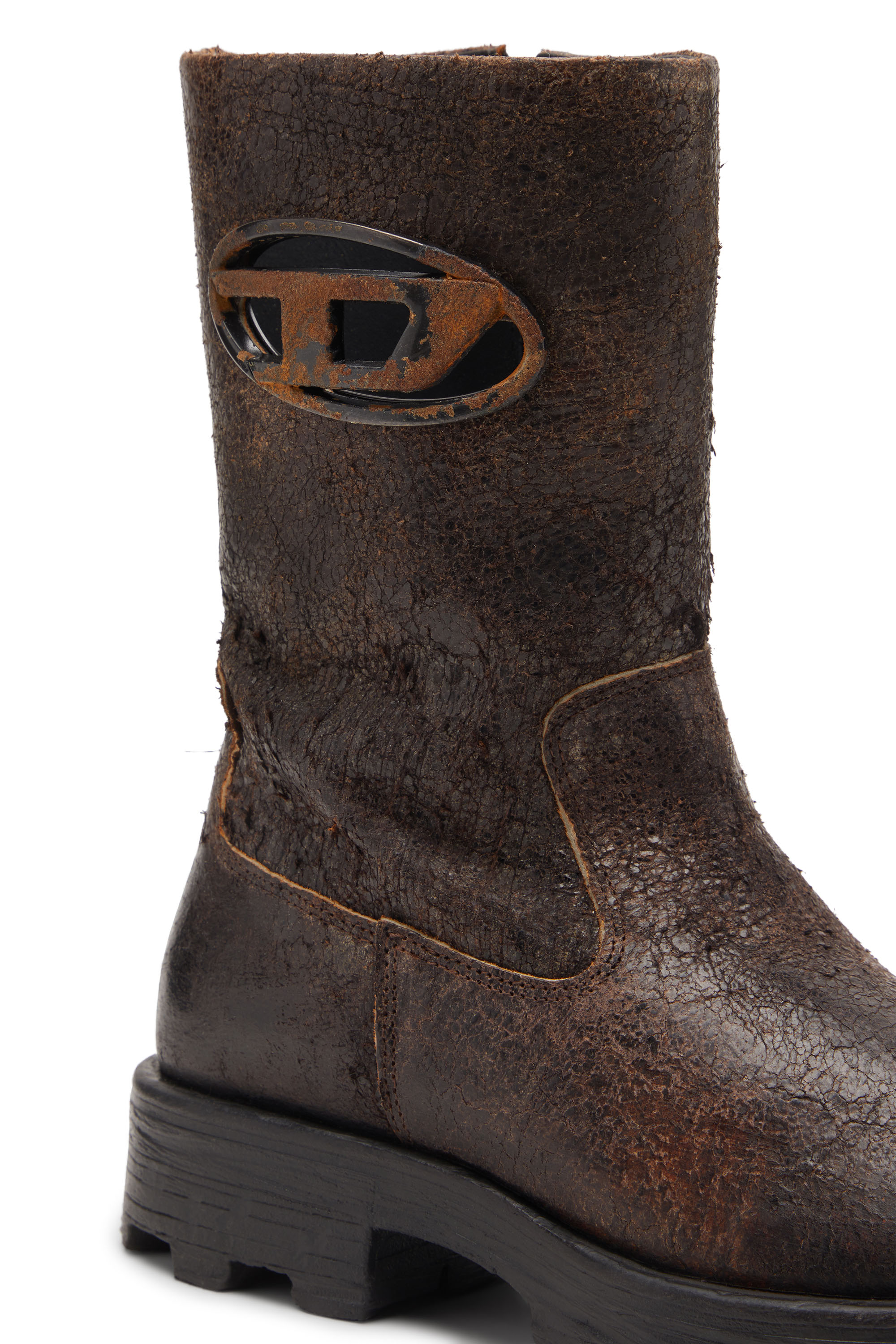 Diesel - D-HAMMER BKR D W, Woman's D-Hammer-Biker boots in distressed crackled suede in Brown - 4