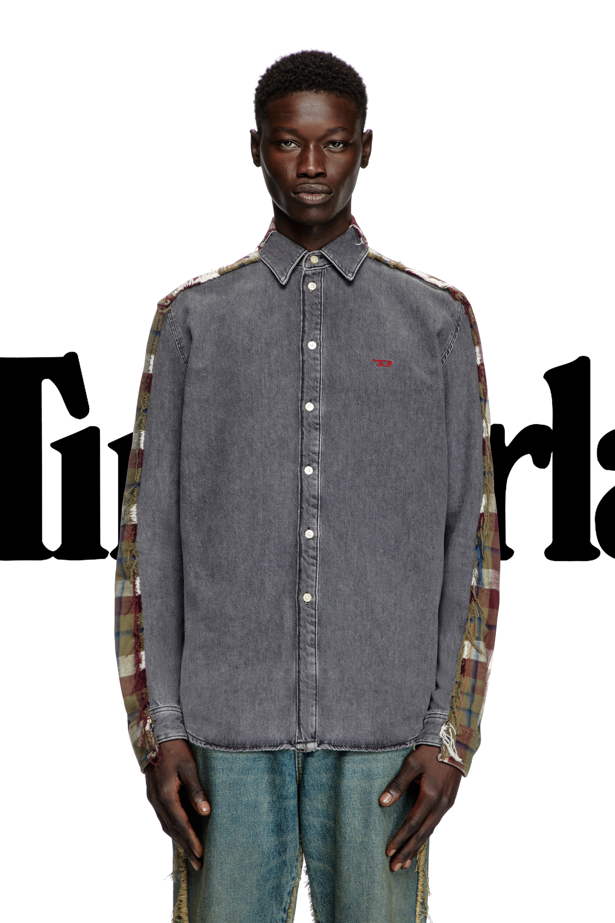 Diesel - Shirt Dieseloves 7A, Unisex's Denim and check shirt in Grey/Red - 3