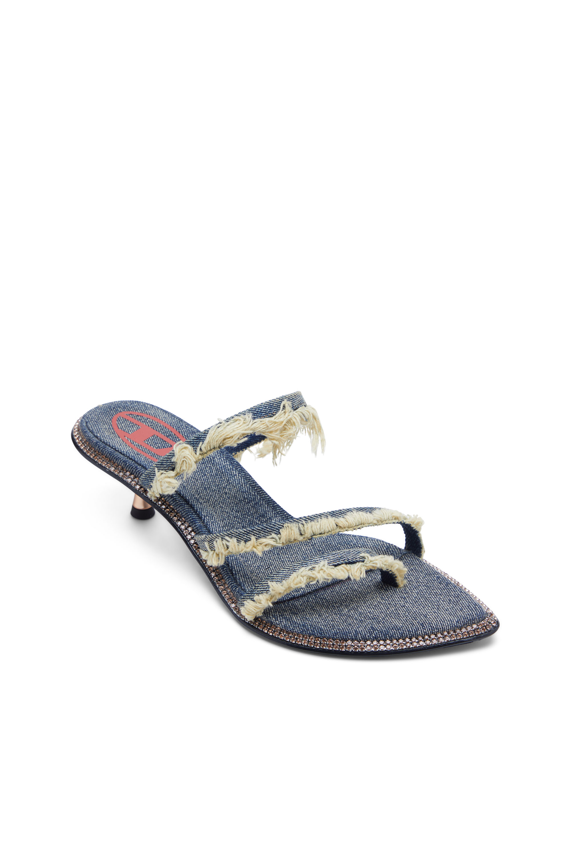 Diesel - D-HAVANNA KITTIE, Woman's D-Havanna Kittie-Frayed-denim mules with crystals in Blue - 6