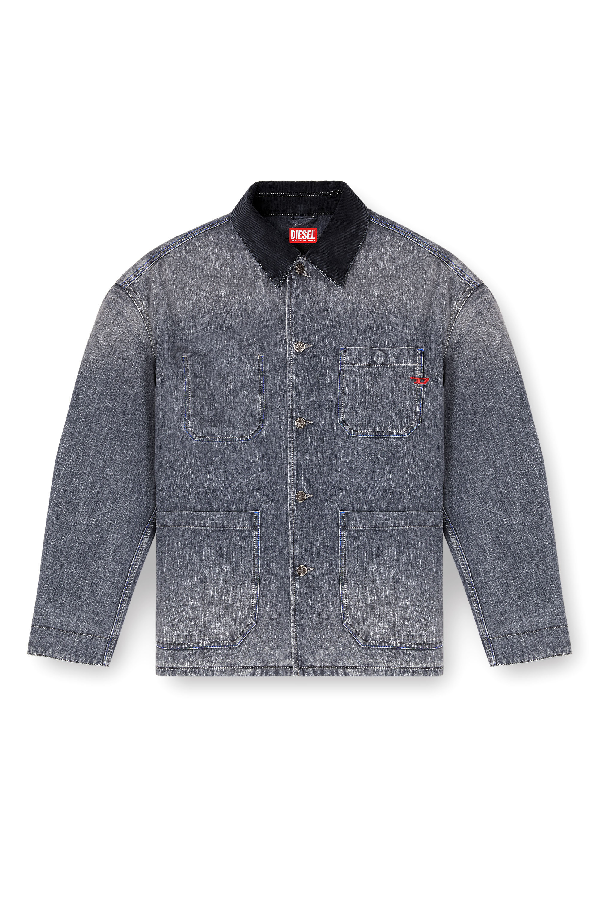 Diesel - D-STACK-U-L, Unisex's Utility-style denim jacket with contrasting collar in Grey - 3