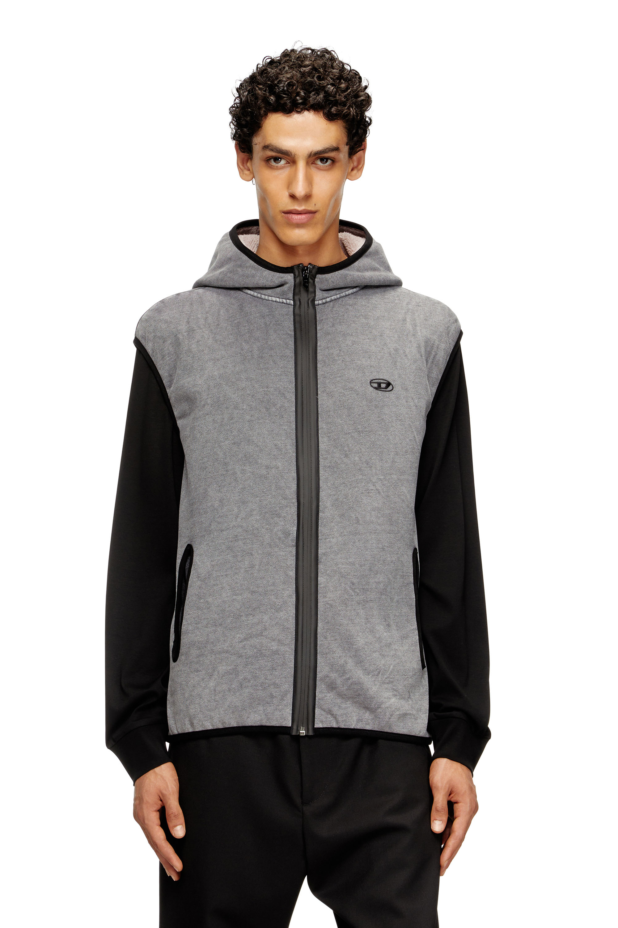 Diesel - S-HAKY-NEW, Man's Sleeveless zip-up hoodie in Dark grey - 1