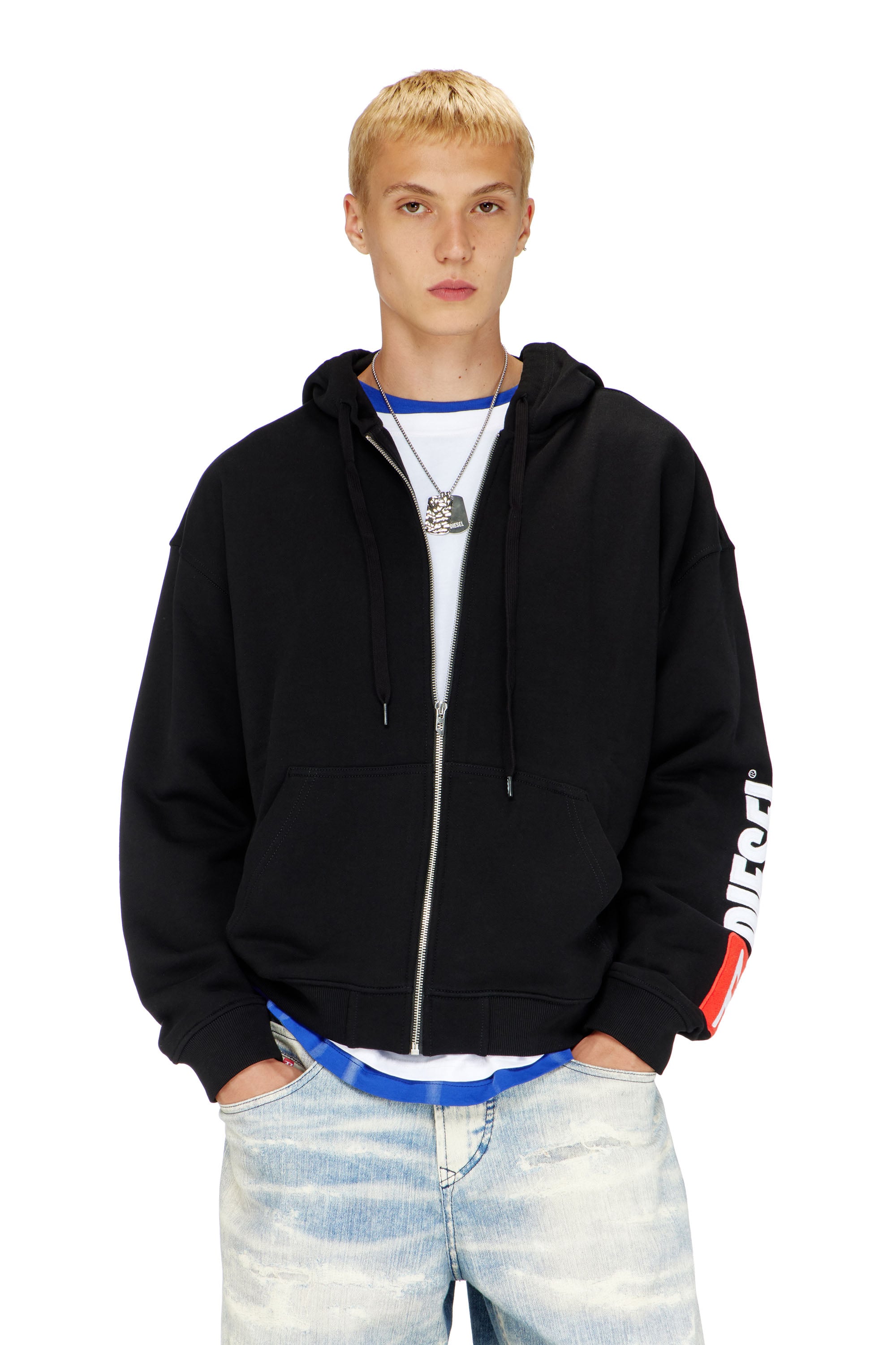 Diesel - S-BOXT-ZIP-HOOD-DIV, Man's Hoodie with logo patch embroidery in Black - 1
