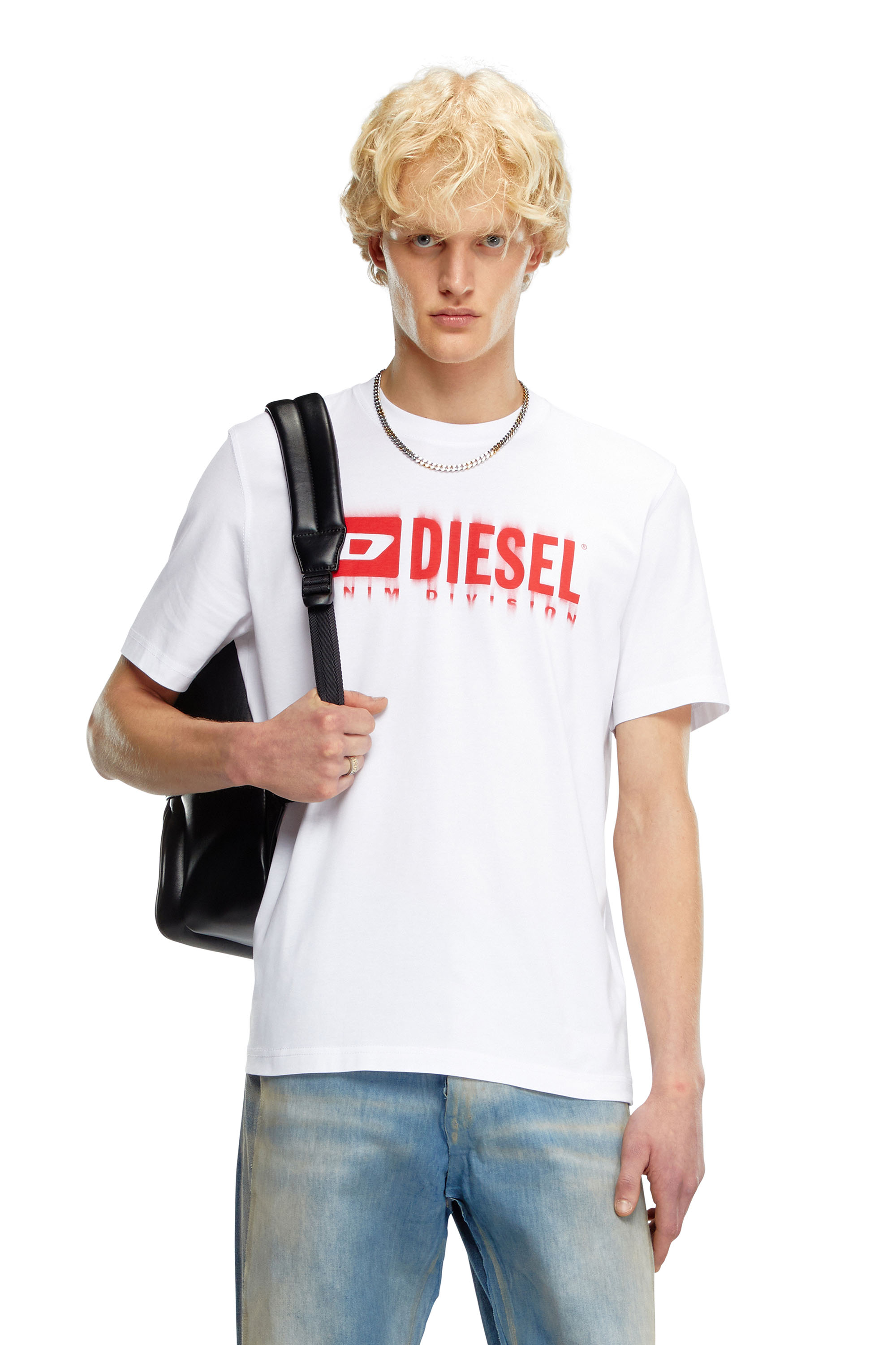 Diesel - T-ADJUST-Q7, Man's T-shirt with blurry Diesel logo in White - 1