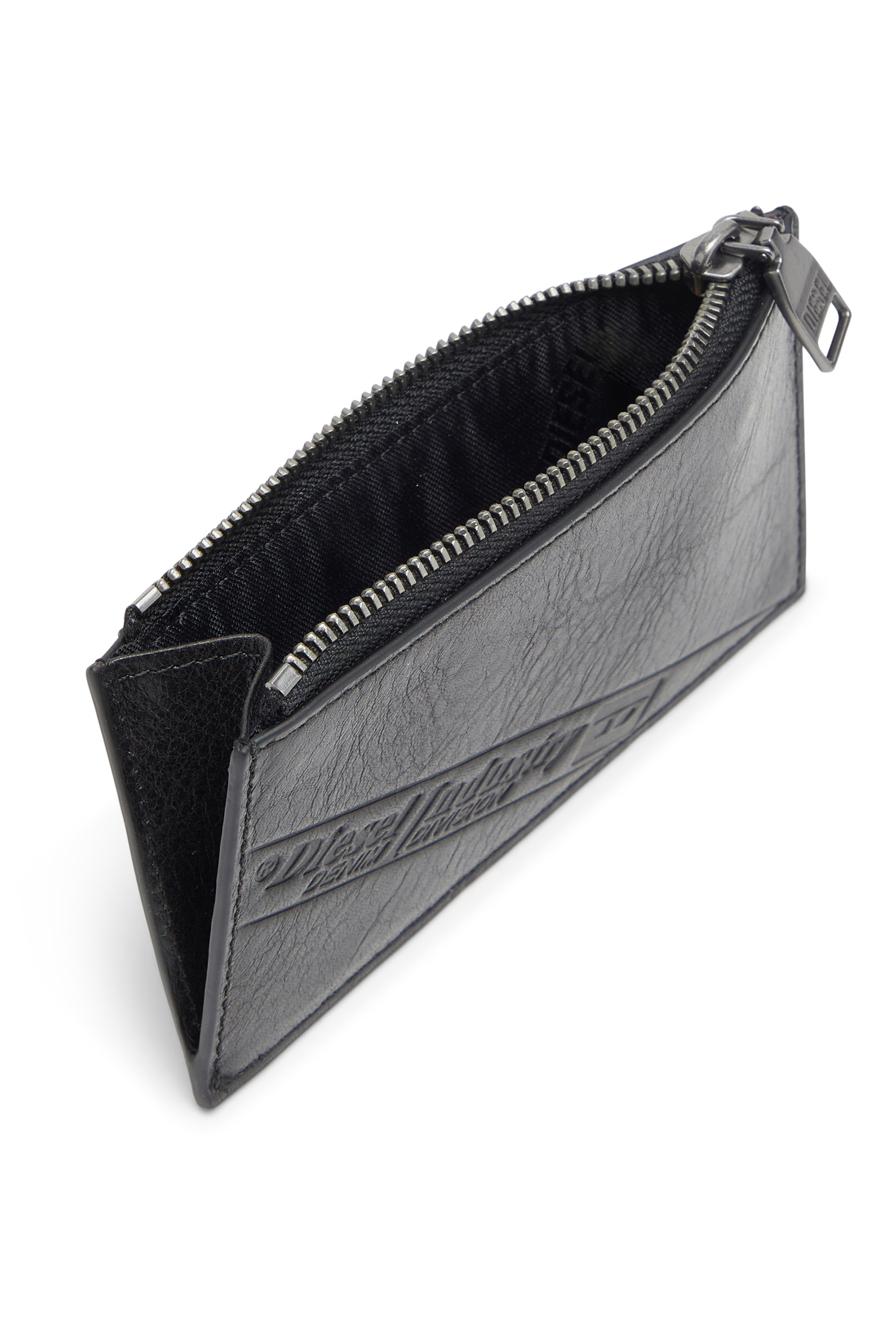 Diesel - FLAG-D CARD HOLDER III, Man's Leather card holder with zip closure in Black - 3