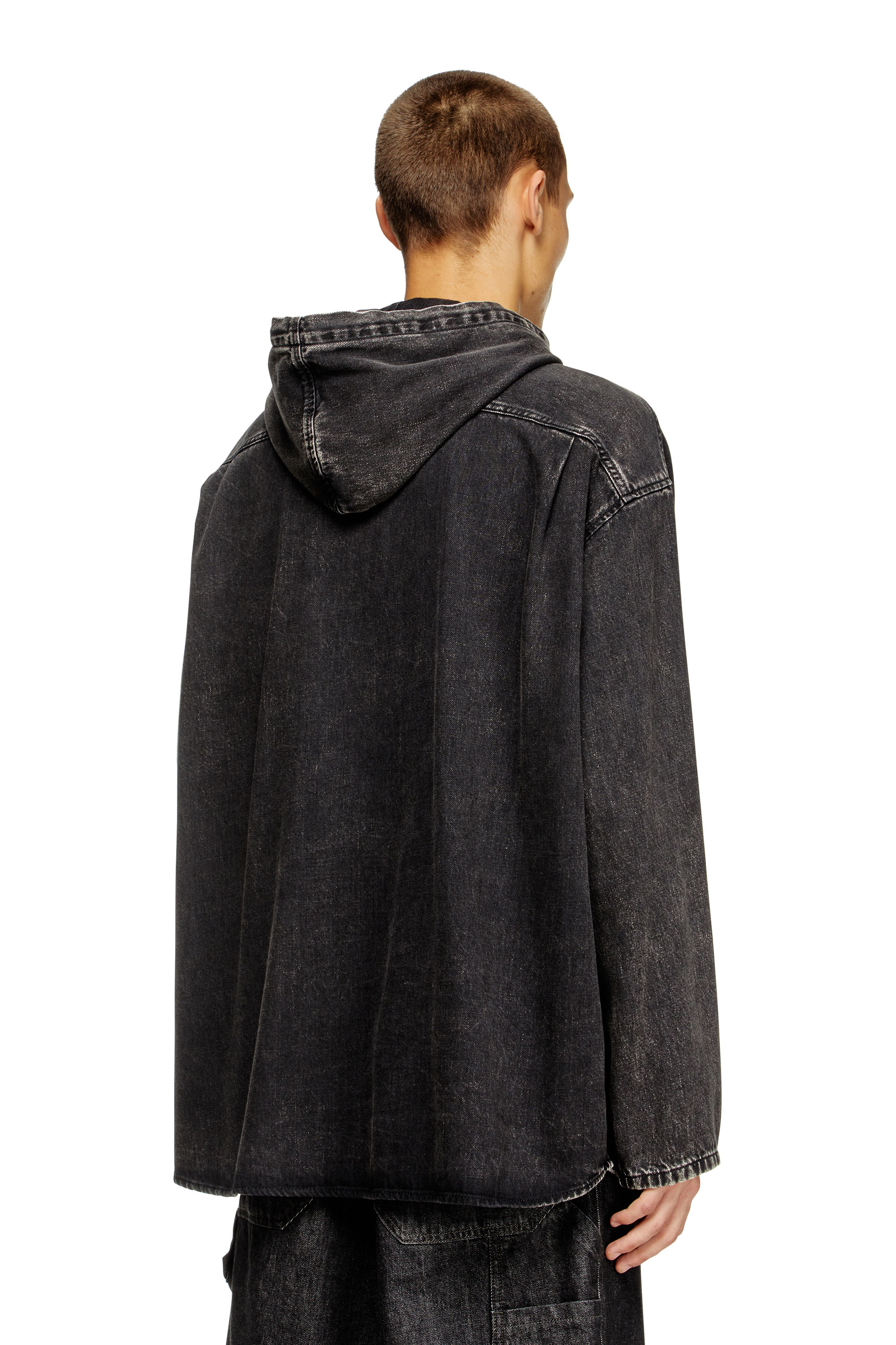 Diesel - D-DEWNY-HOOD, Man's Hybrid shirt in Tencel denim in Black - 4