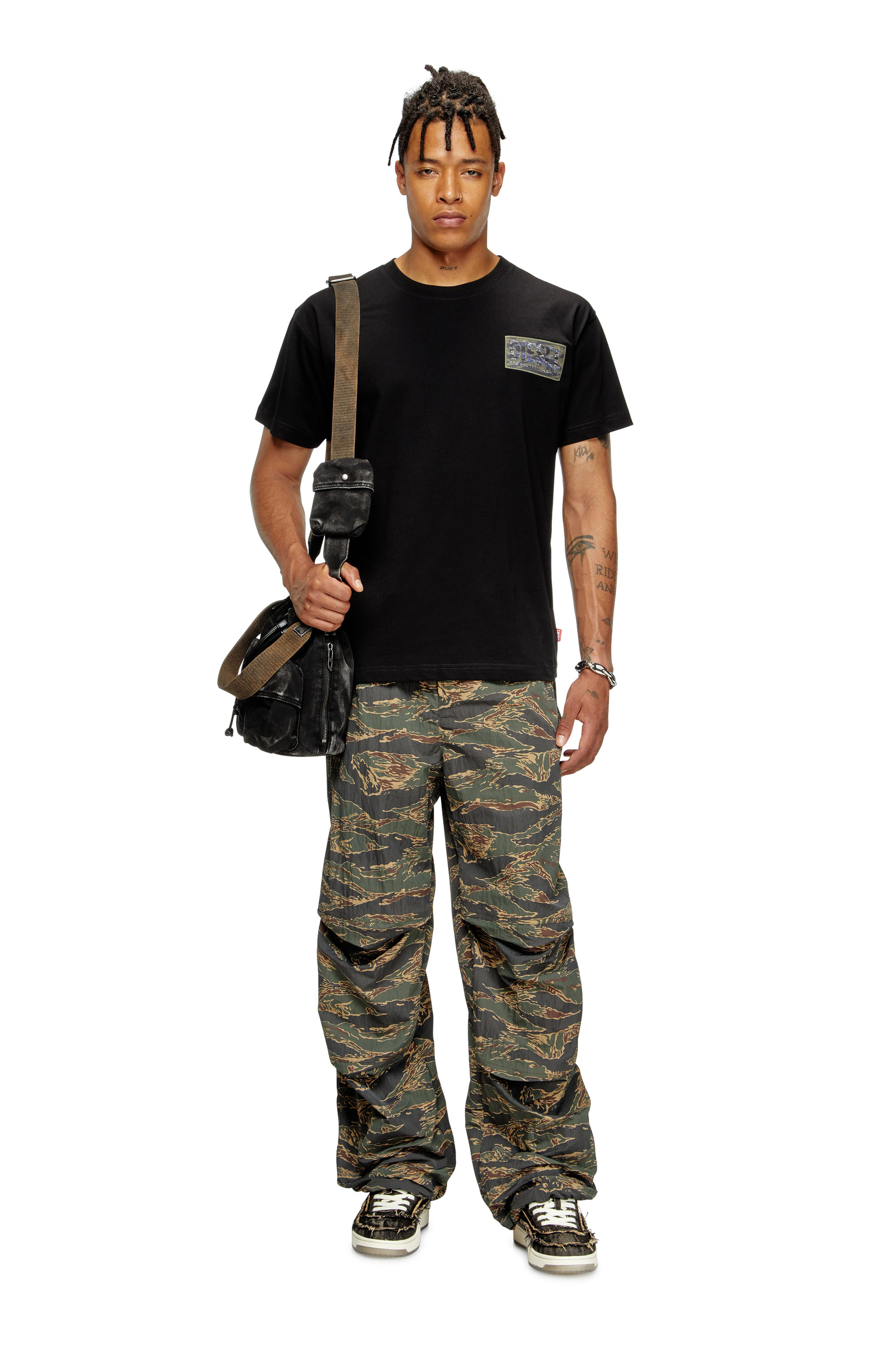 Diesel - T-NORM-T3, Man's T-shirt with camo logo patch in Black - 1