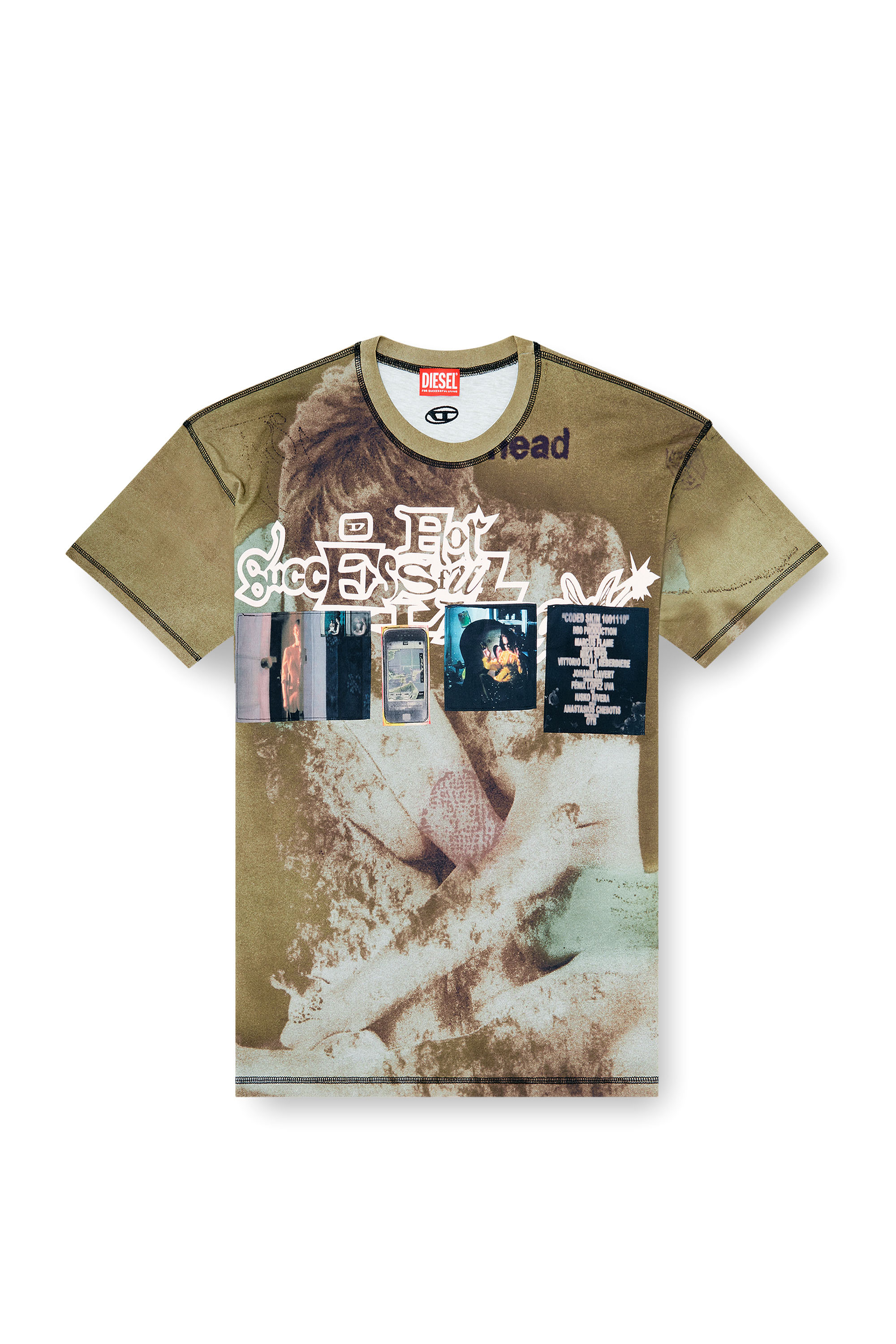 Diesel - T-BOXT-V5, Man's Relaxed T-shirt with all-over prints and patches in Green - 3