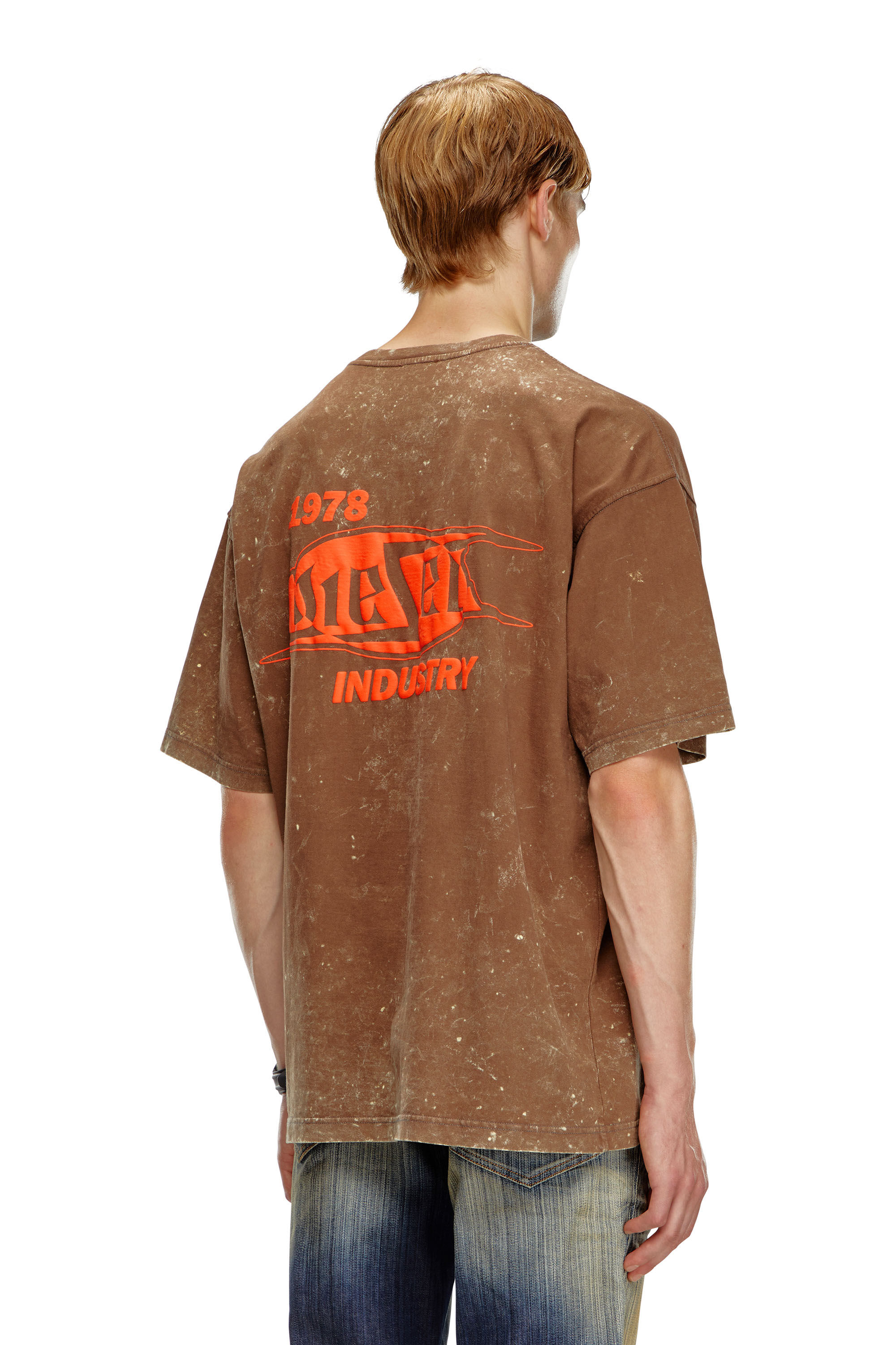 Diesel - T-BOXT-Q8, Man's Marbled T-shirt with puff print logo in Brown - 4