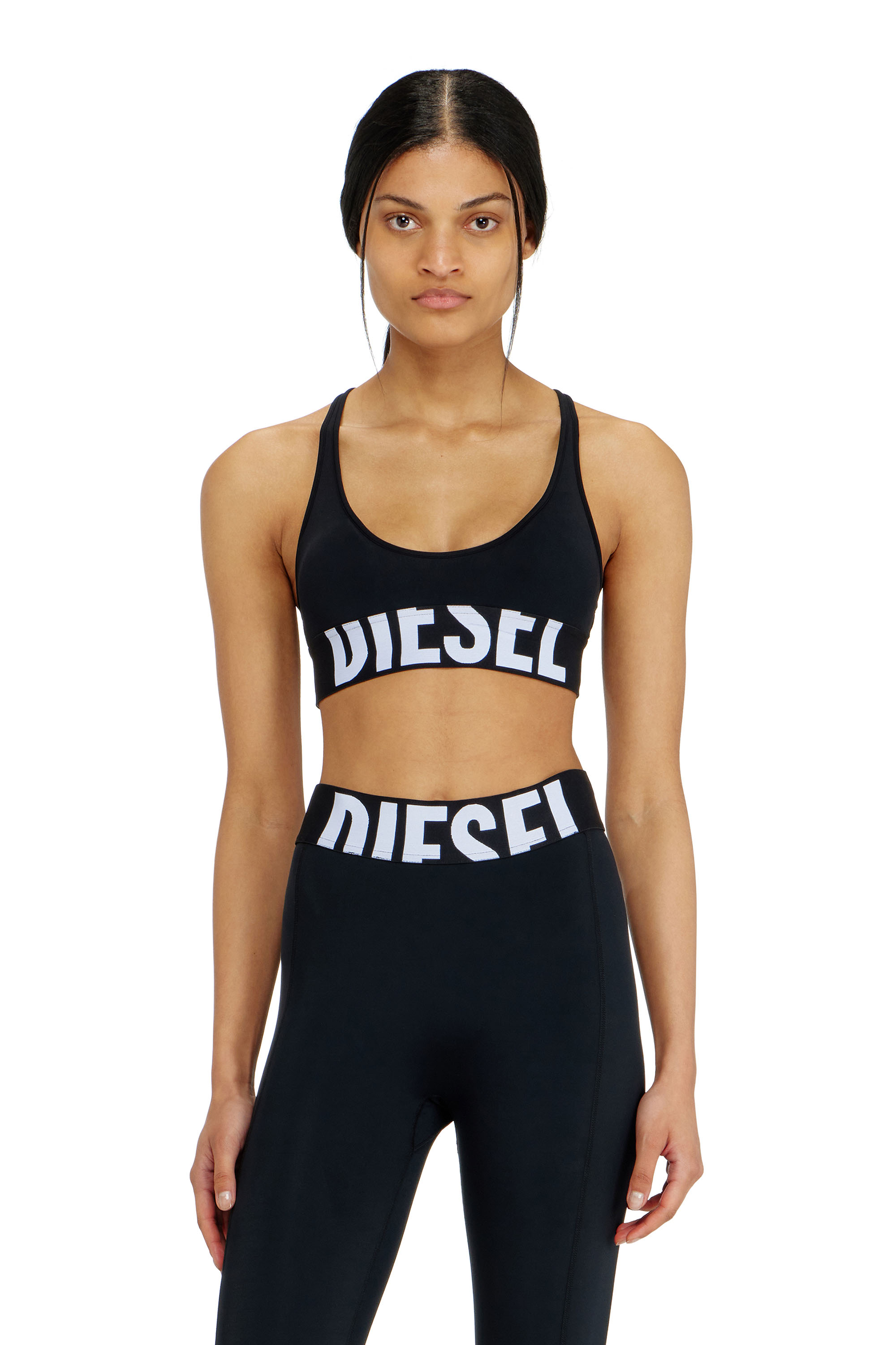 Diesel - ALLISON-D-POP, Woman's Microfibre sports bra with cut-off logo in Black - 1