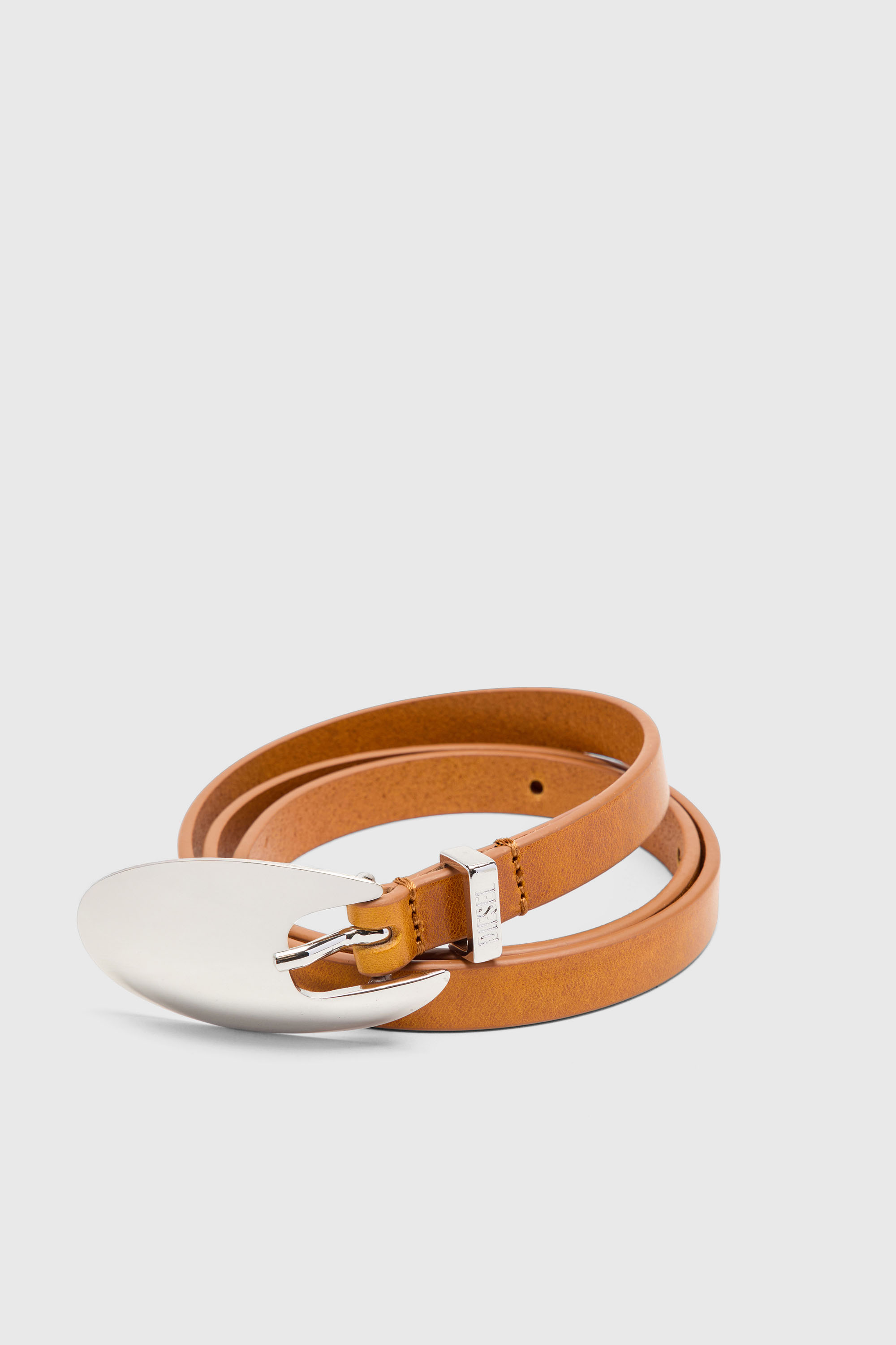 Diesel - B-ROP 15, Woman's 1.5cm slim leather belt with sculptural buckle in Light Brown - 2