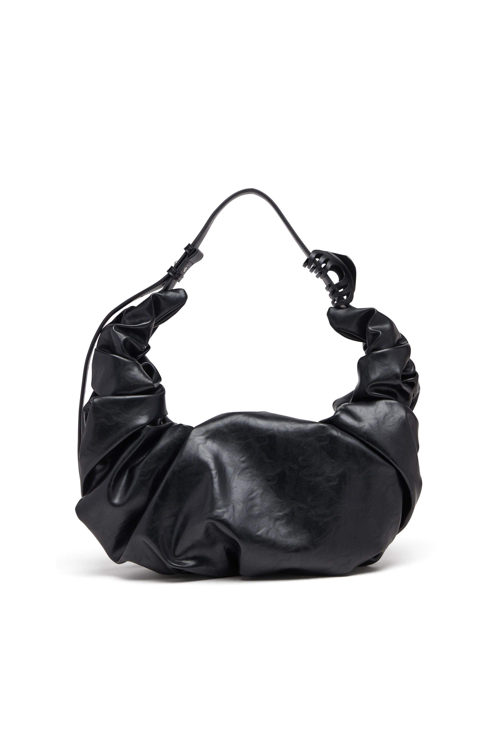 Diesel - GRAB-D HOBO L, Woman's Grab-D L-Large scrunched hobo bag in shiny PU in Black - 4