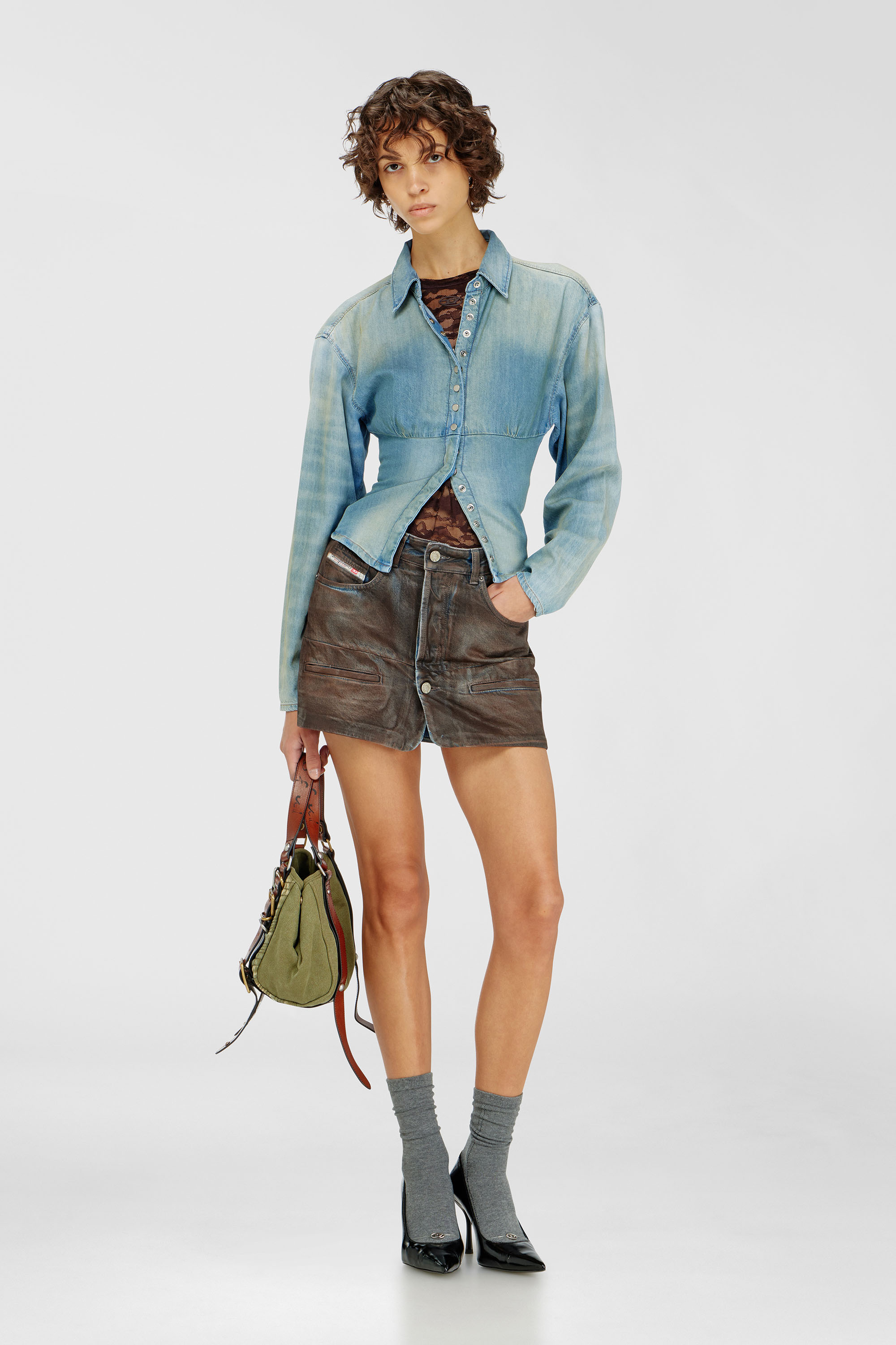 Diesel - DE-VIOLI-S1, Woman's Denim shirt with sectioned design in Light Blue - 2