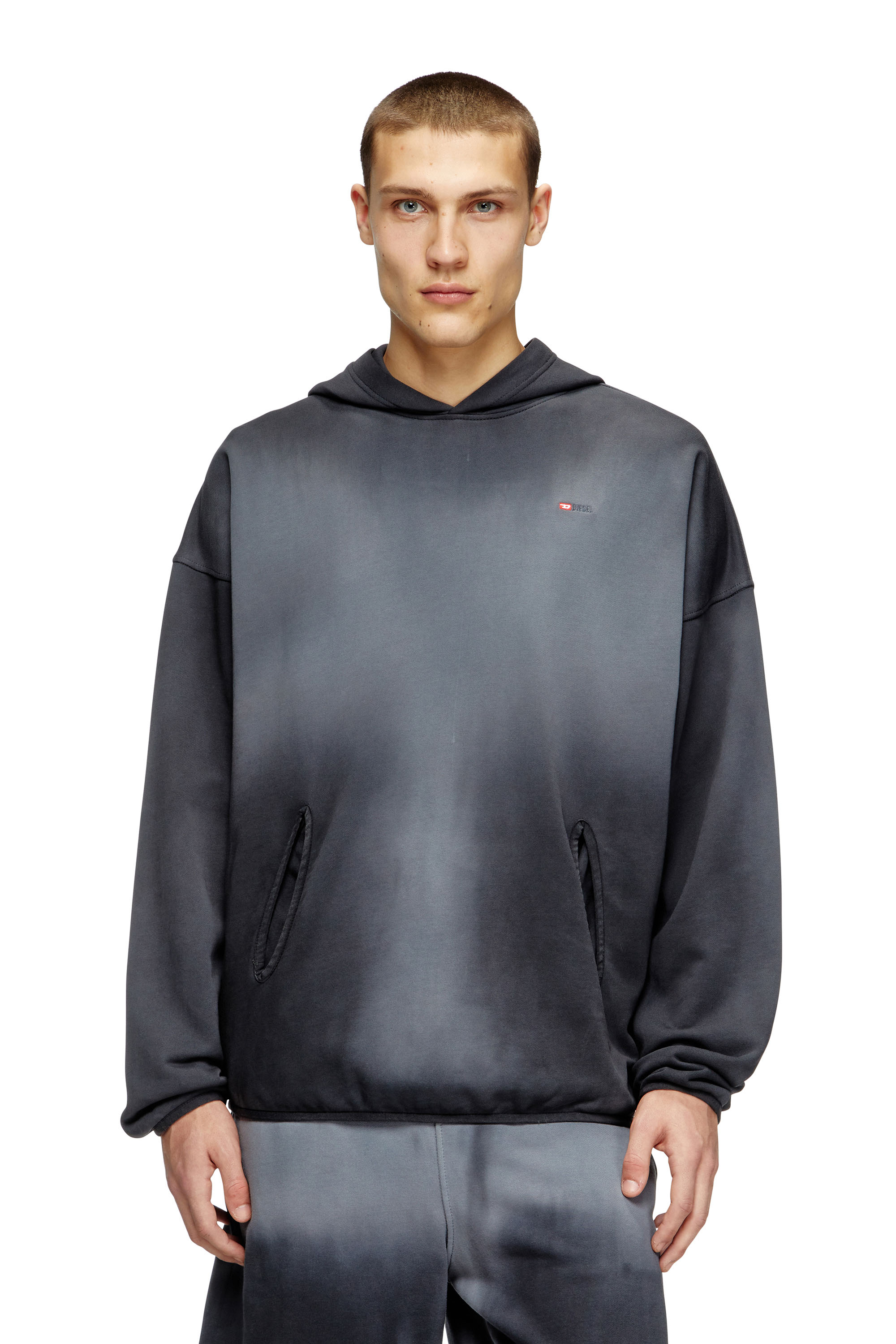 Diesel - S-EE-T1, Man's Faded hoodie with micro logo in Black - 1