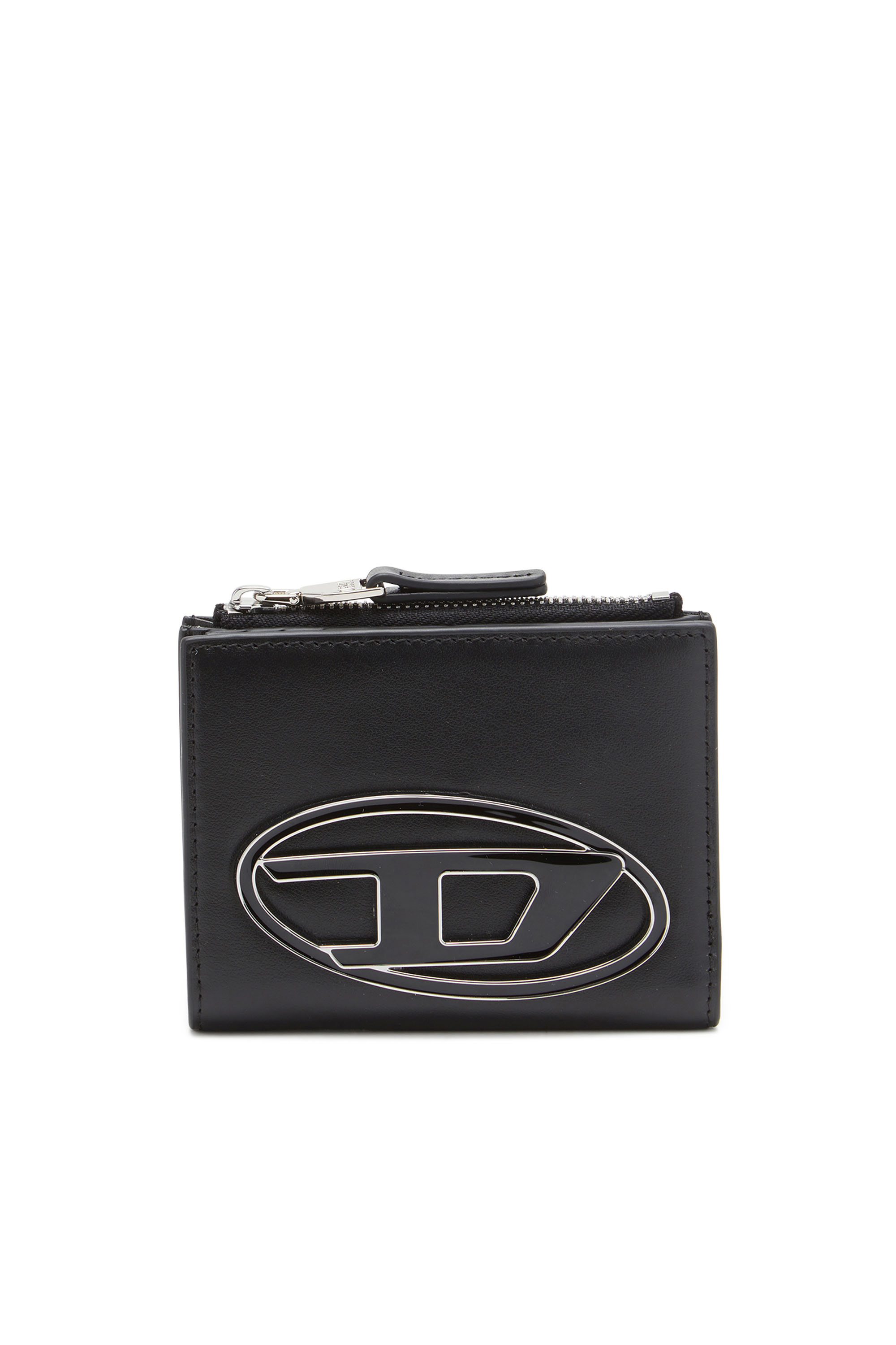 Diesel - 1DR BI-FOLD ZIP II, Woman's Small leather wallet with logo plaque in Black - 1