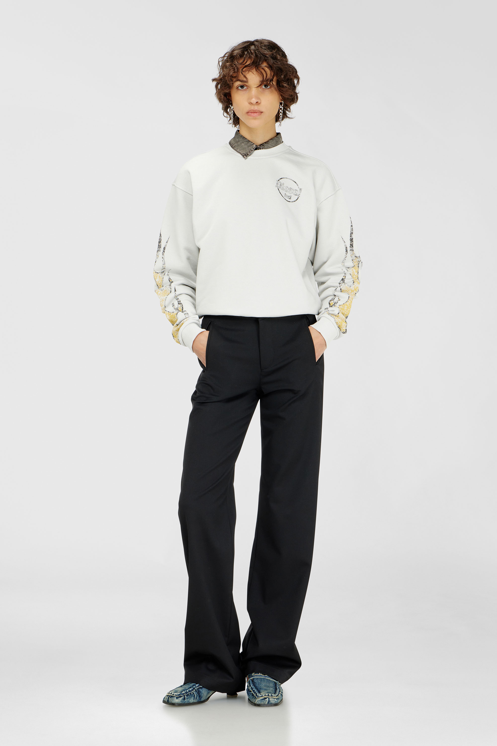 Diesel - F-CREWY-B3, Woman's Drawstring-hem sweatshirt with crack print in White - 2