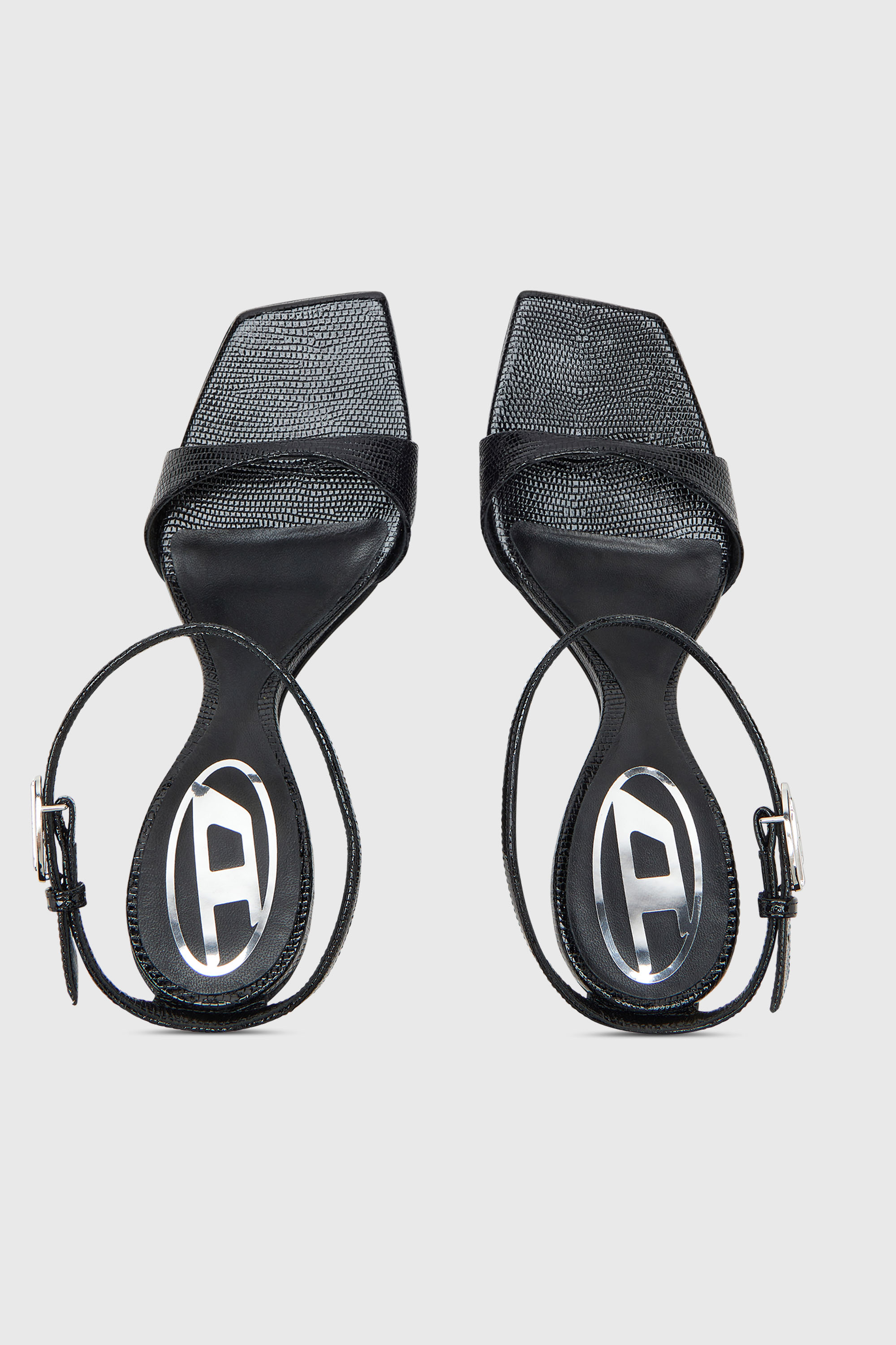 Diesel - D-AMBER SANDAL WEDGE, Woman's D-Amber-Wedge sandals in lizard-effect leather in Black - 5
