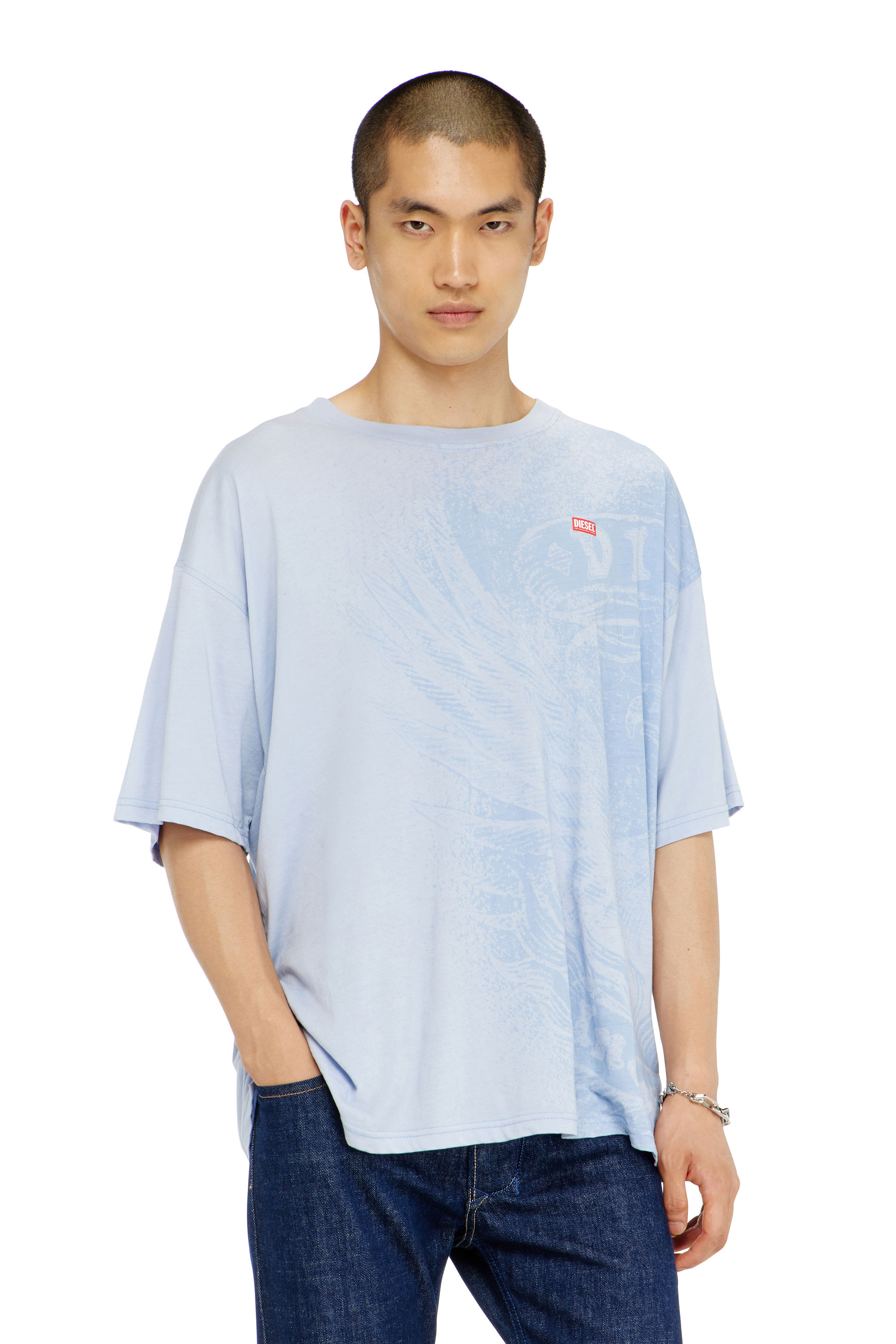 Diesel - T-BOXT-AA3, Man's Relaxed T-shirt with pigment prints in Light Blue - 3