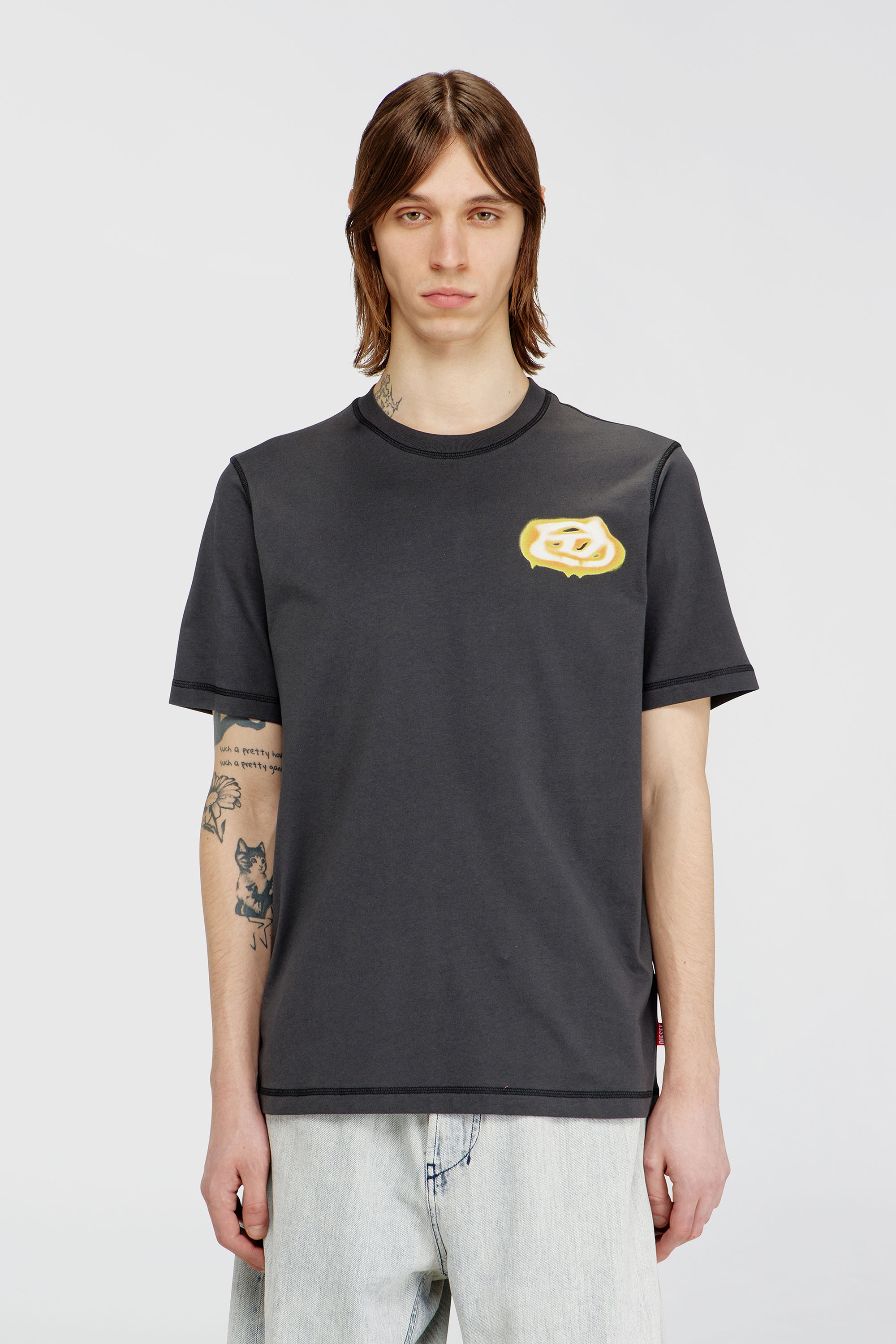 Diesel - T-ADJUST-V7, Man's T-shirt with Oval D logo print in Dark grey - 1